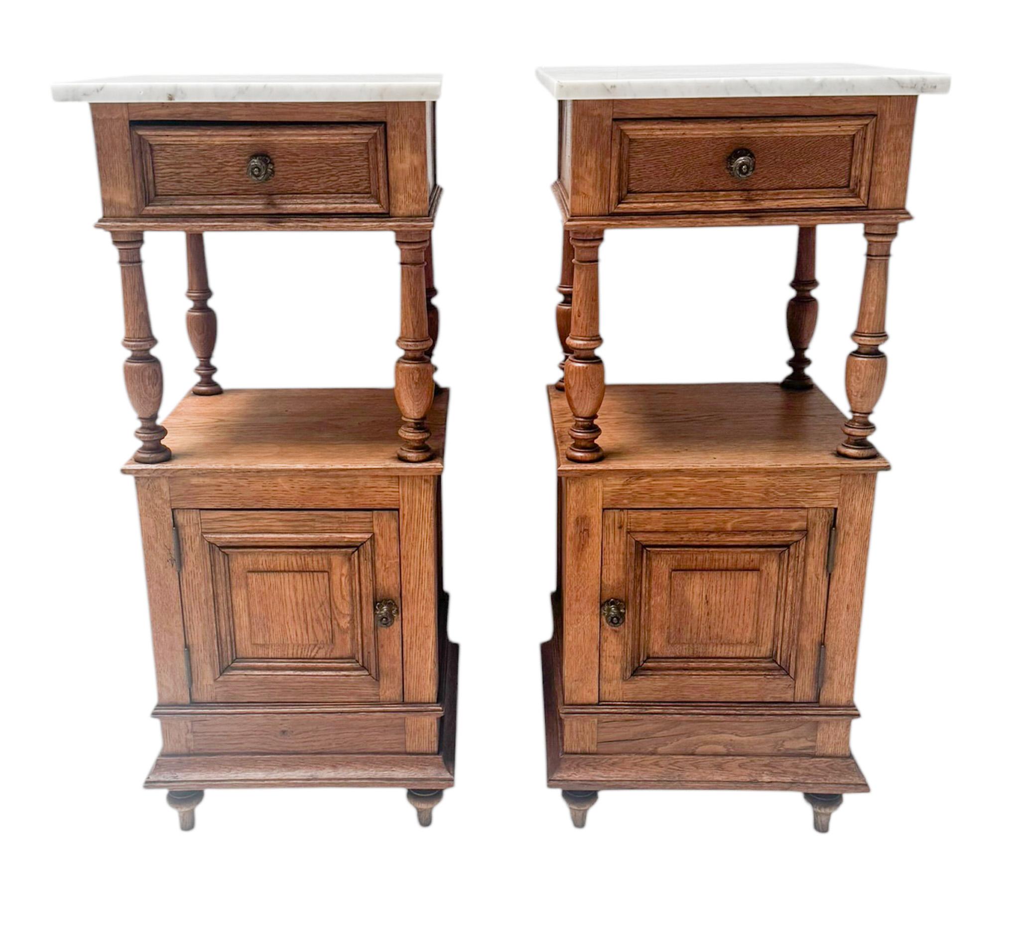 Two Art Nouveau Nightstands or Bedside Tables with Marble Tops, 1900s In Good Condition For Sale In Amsterdam, NL