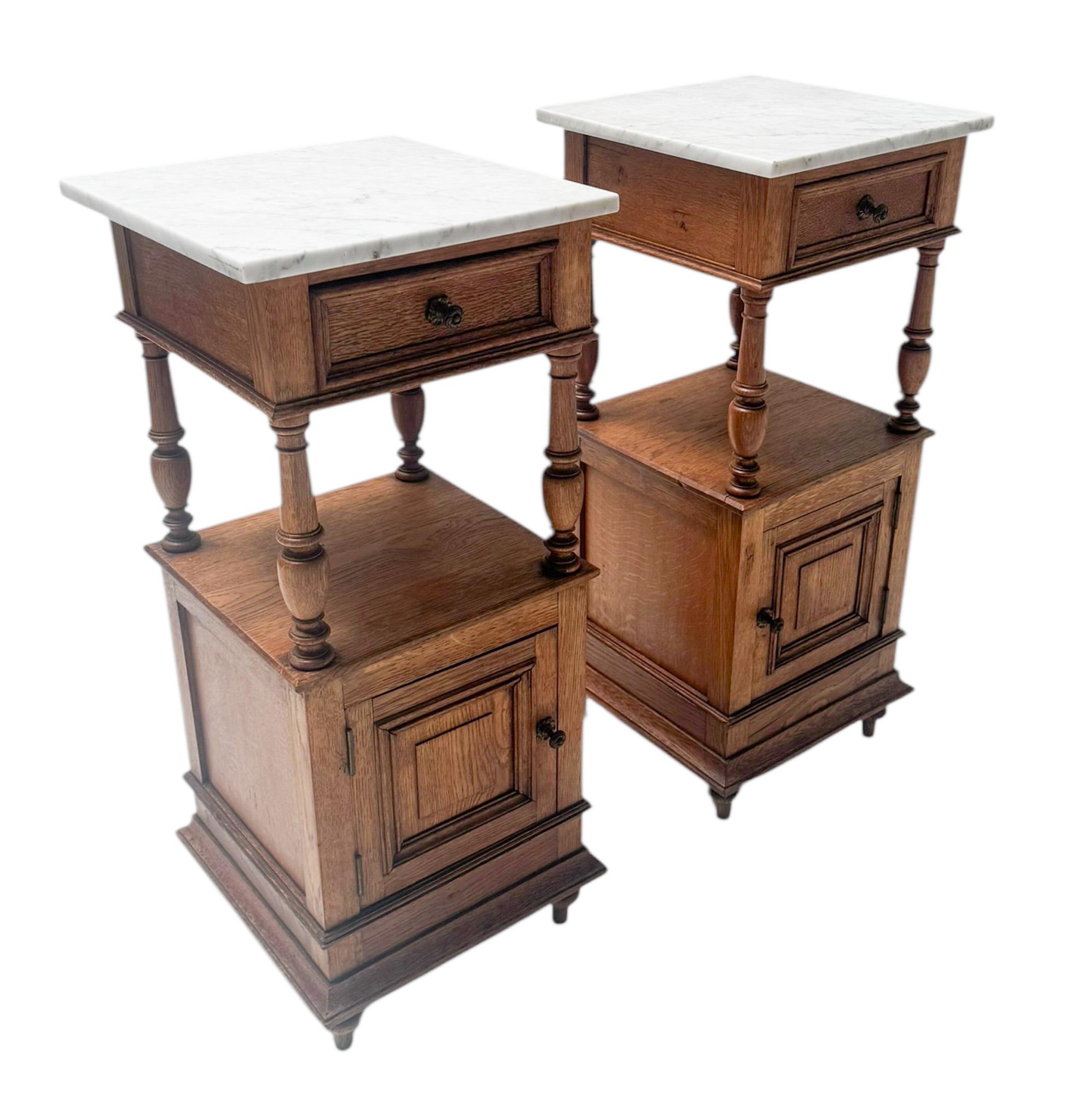 Early 20th Century Two Art Nouveau Nightstands or Bedside Tables with Marble Tops, 1900s For Sale