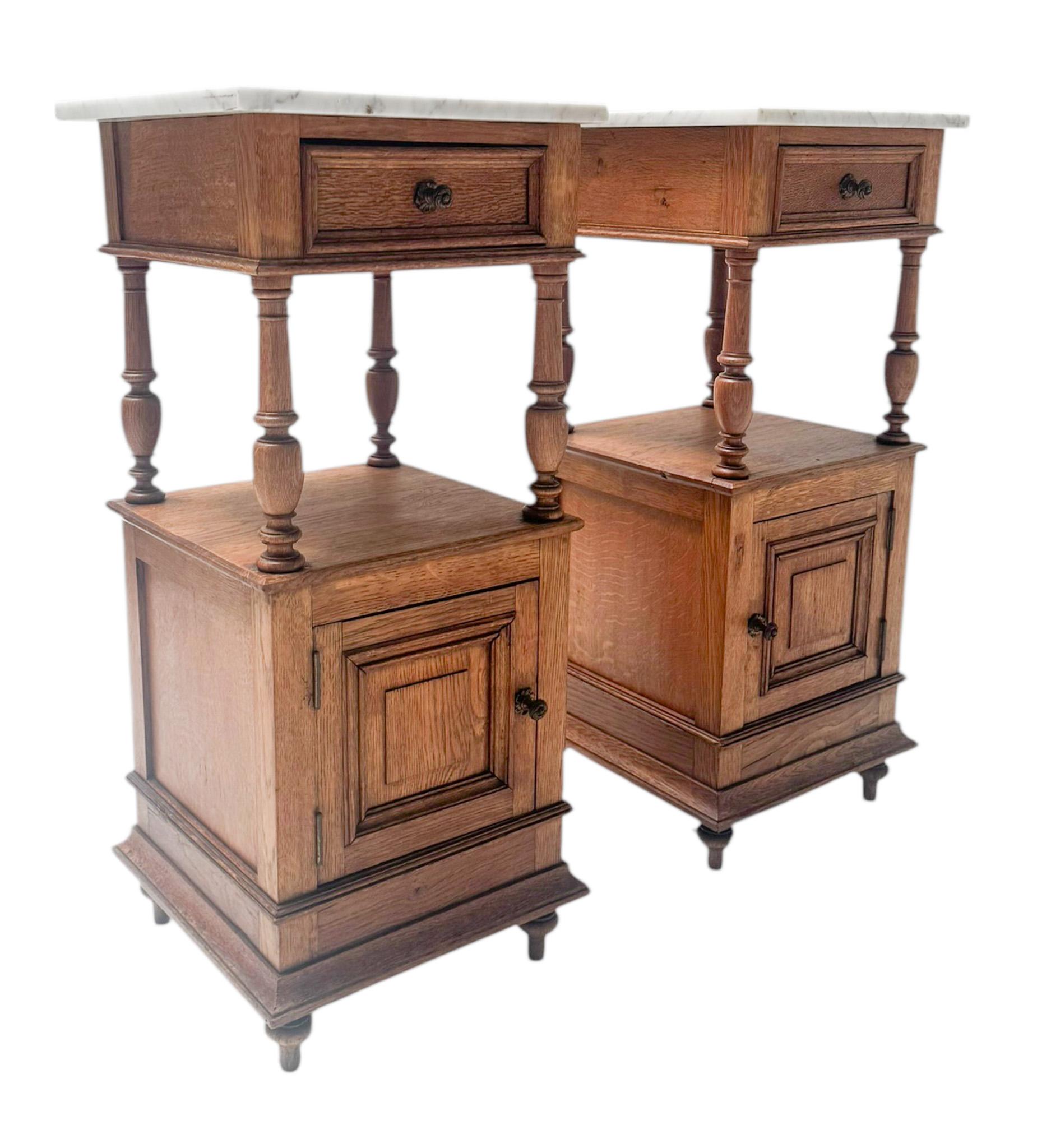 Brass Two Art Nouveau Nightstands or Bedside Tables with Marble Tops, 1900s For Sale