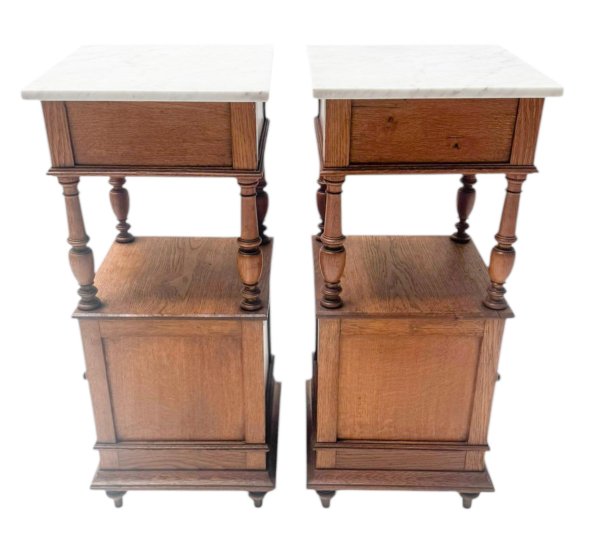 Two Art Nouveau Nightstands or Bedside Tables with Marble Tops, 1900s For Sale 1