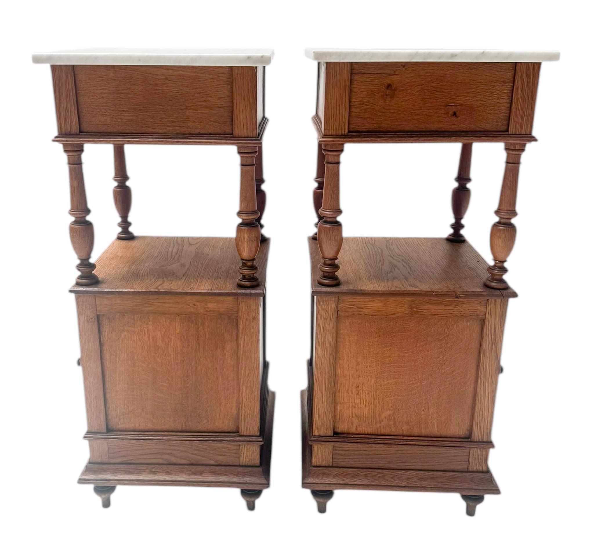Two Art Nouveau Nightstands or Bedside Tables with Marble Tops, 1900s For Sale 2