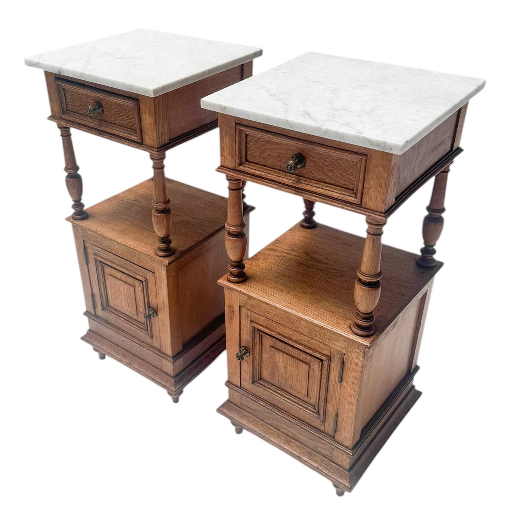 Two Art Nouveau Nightstands or Bedside Tables with Marble Tops, 1900s For Sale 3