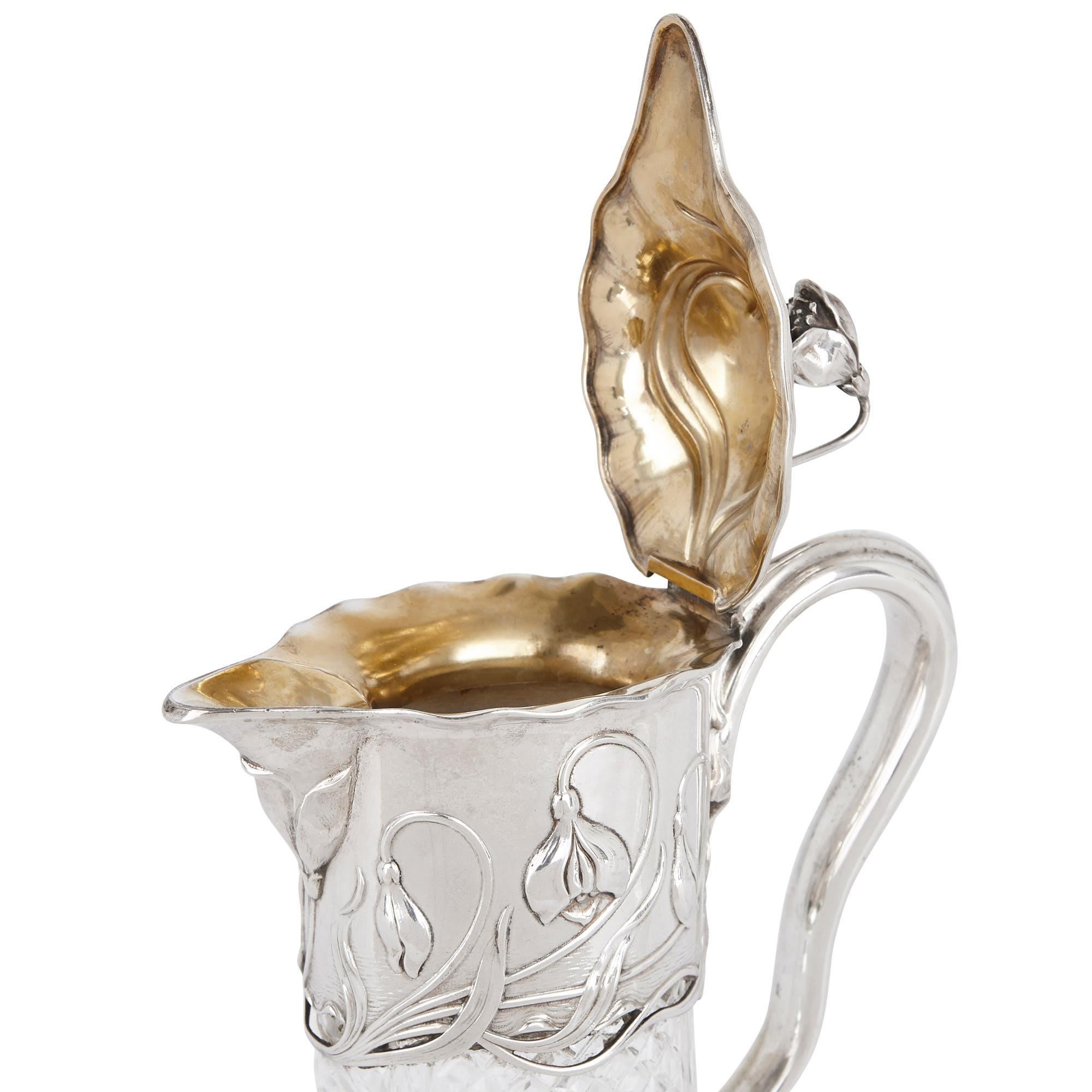 Two Art Nouveau Silver and Cut Glass Claret Jugs by Wilhelm Binder In Good Condition In London, GB