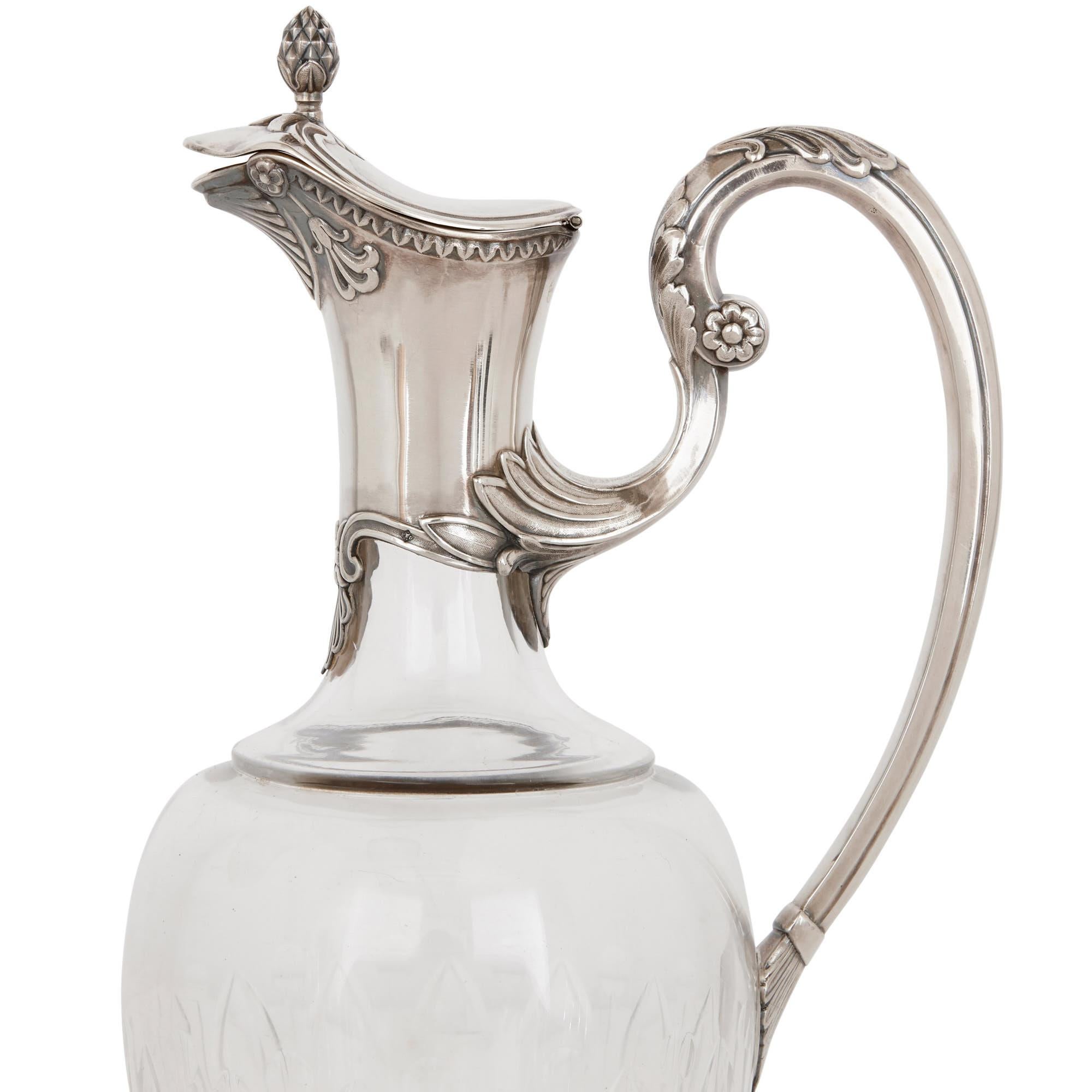 Weinkrüge aus Silber und Glas im Art nouveau-Stil von Devaux im Zustand „Gut“ im Angebot in London, GB