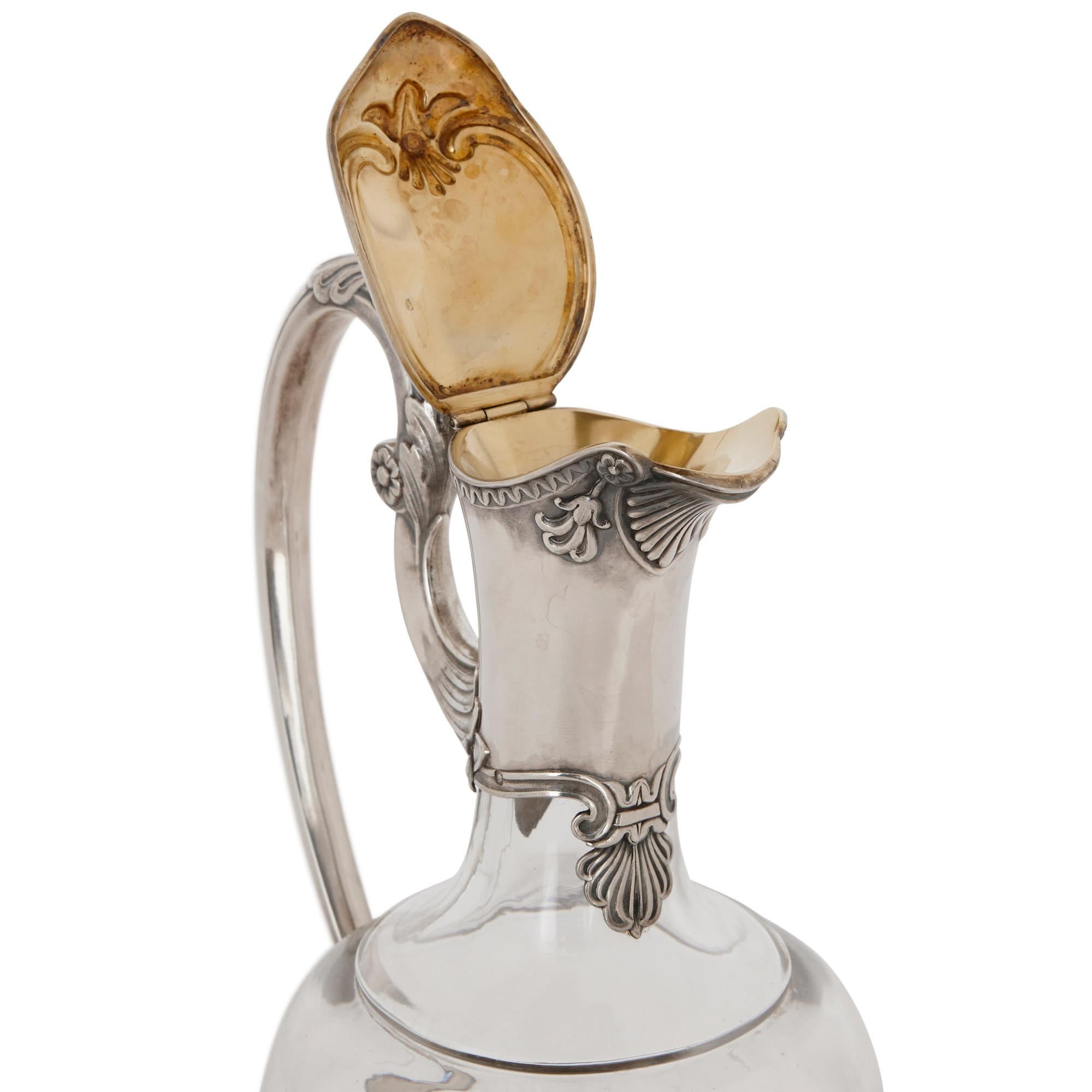 Weinkrüge aus Silber und Glas im Art nouveau-Stil von Devaux im Angebot 1