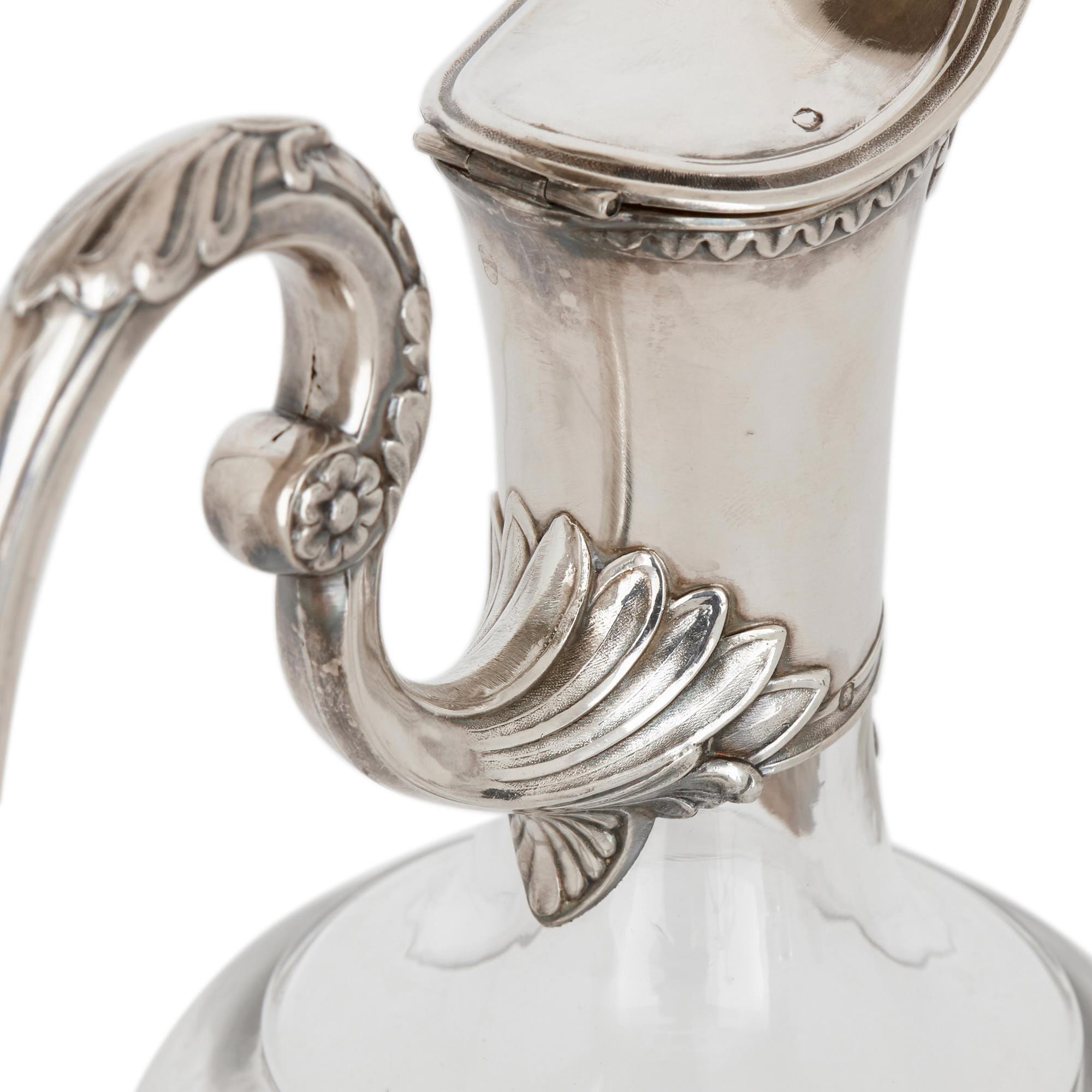 Two Art Nouveau Silver and Glass Wine Jugs by Devaux For Sale 1
