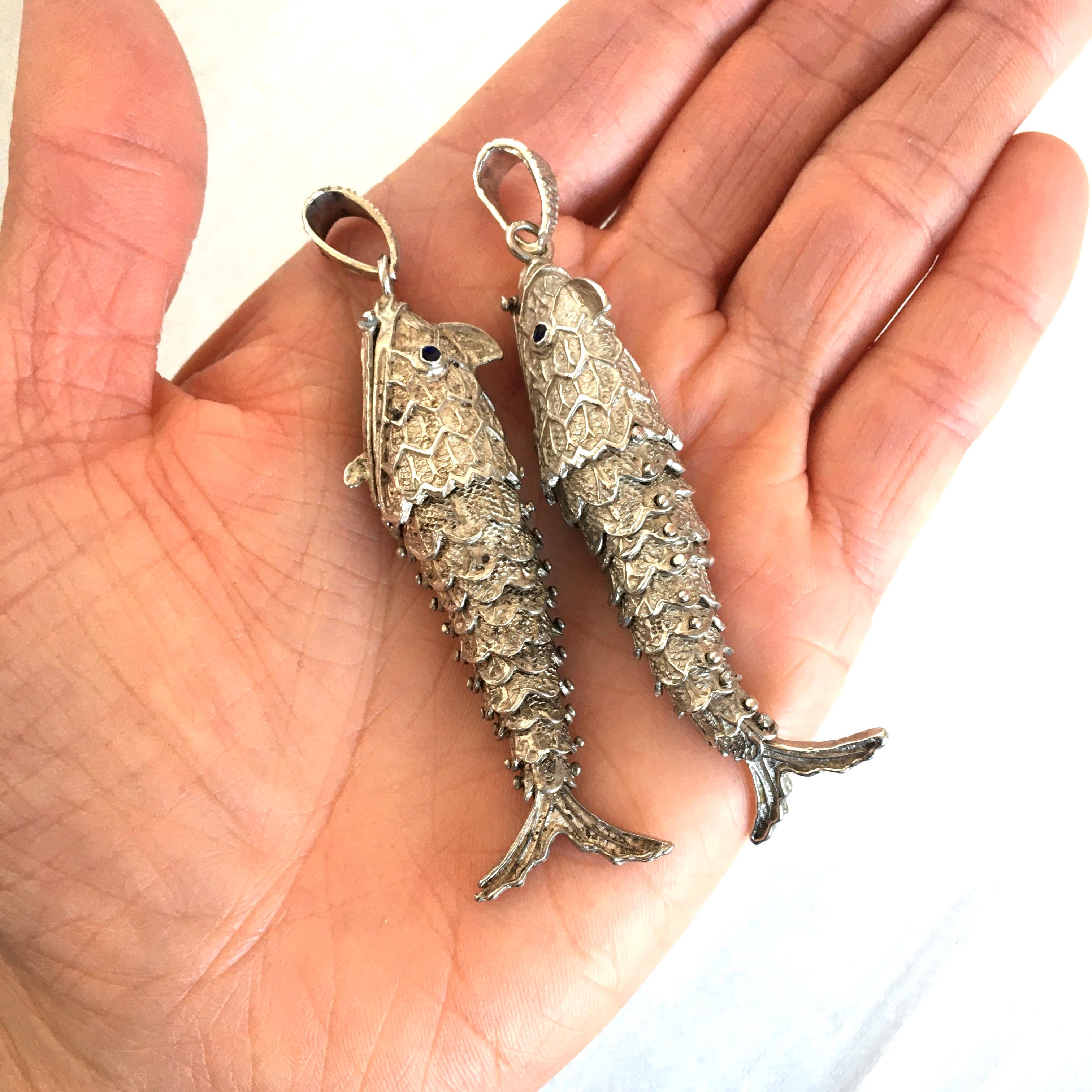 Two Articulated Vinaigrette Silver Koi Fish Pendants 1