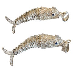 Two Articulated Vinaigrette Silver Koi Fish Pendants