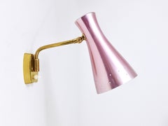 Stilnovo Style Pair Articulating Conical Brass Sconces, Wall Lights Italy, 1950s