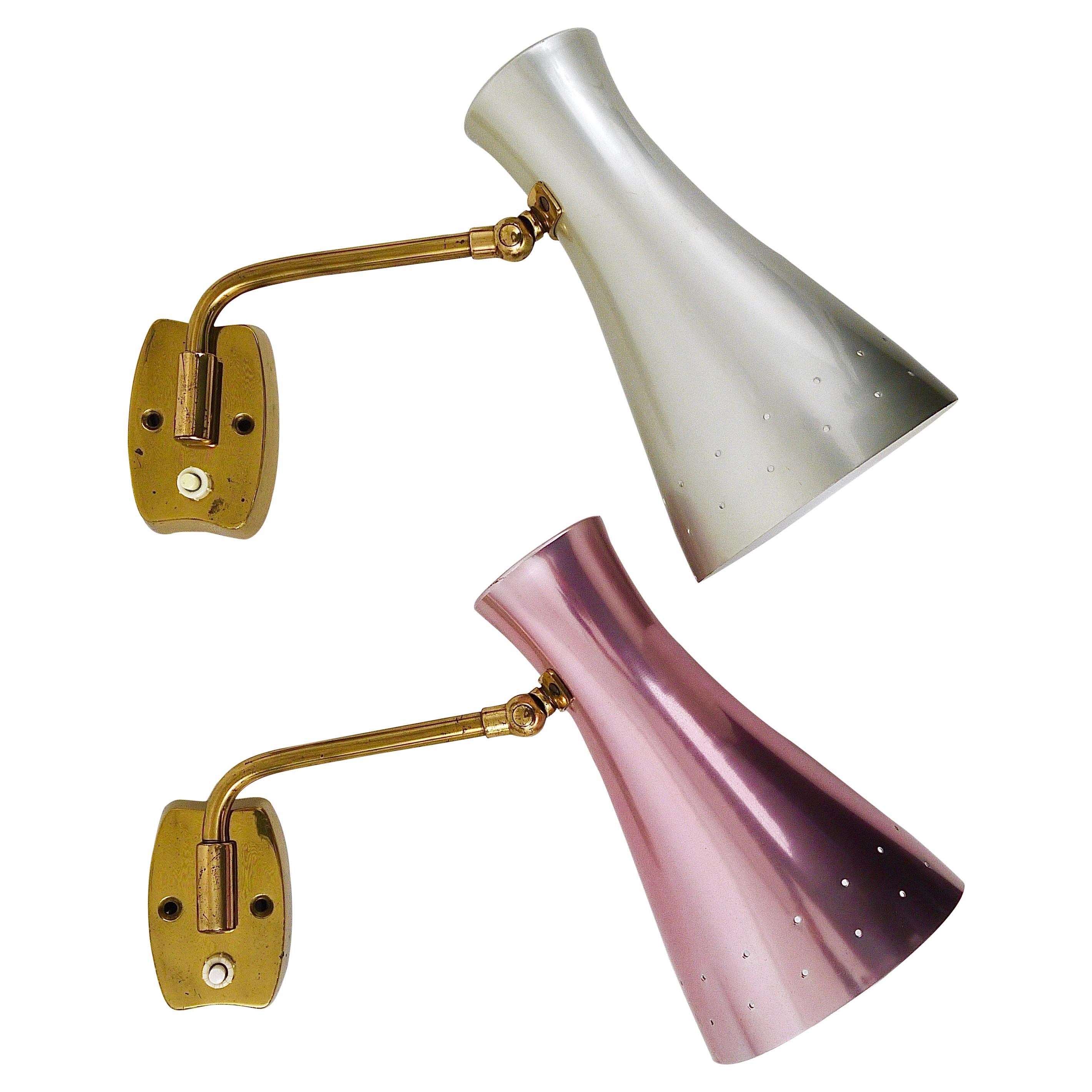 Two Articulating Conical Brass Sconces in the Style of Stilnovo, Italy, 1950s For Sale