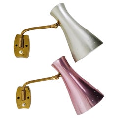 Vintage Two Articulating Conical Brass Sconces in the Style of Stilnovo, Italy, 1950s