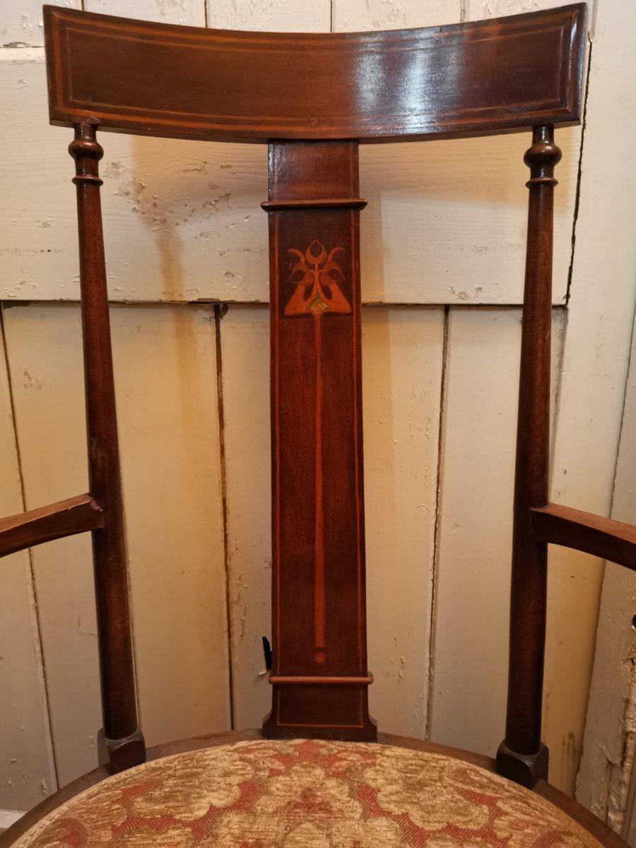 Two Arts & Crafts Armchairs inlaid with Abalone, Walnut, Boxwood & Sycamore 3