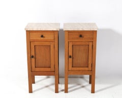 Two Arts & Crafts Art Nouveau Oak Nightstands or Bedside Tables, 1900s