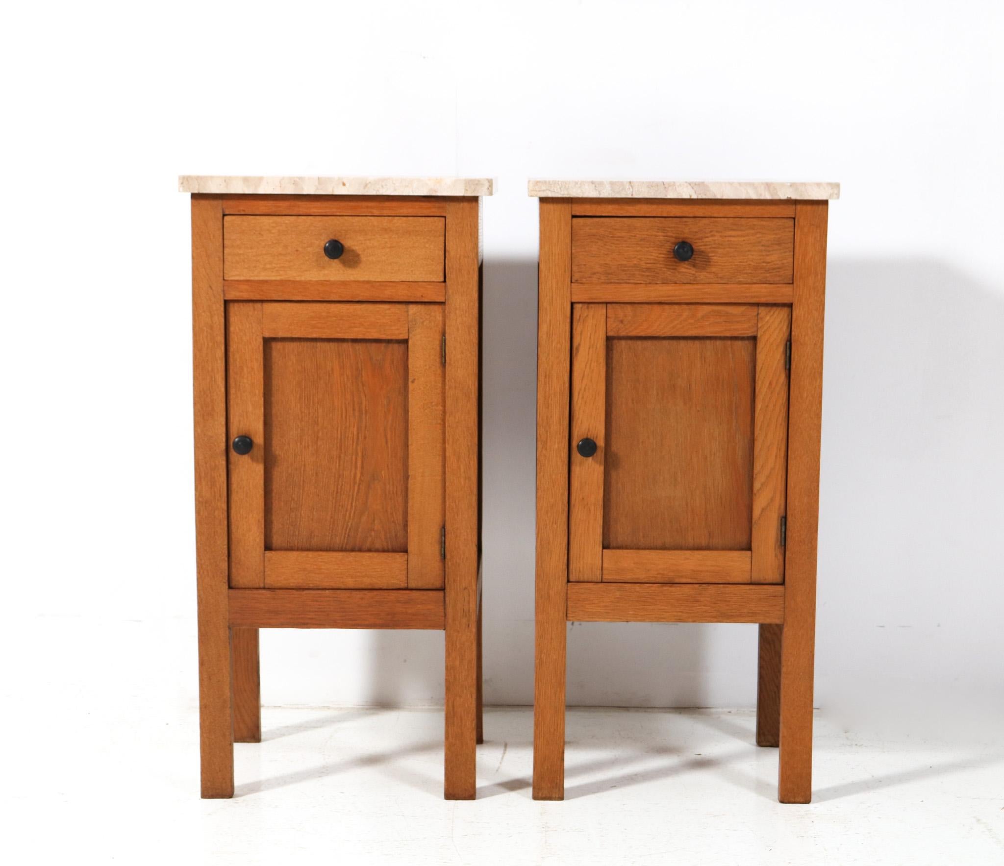 Arts and Crafts Two Arts & Crafts Art Nouveau Oak Nightstands or Bedside Tables, 1900s For Sale