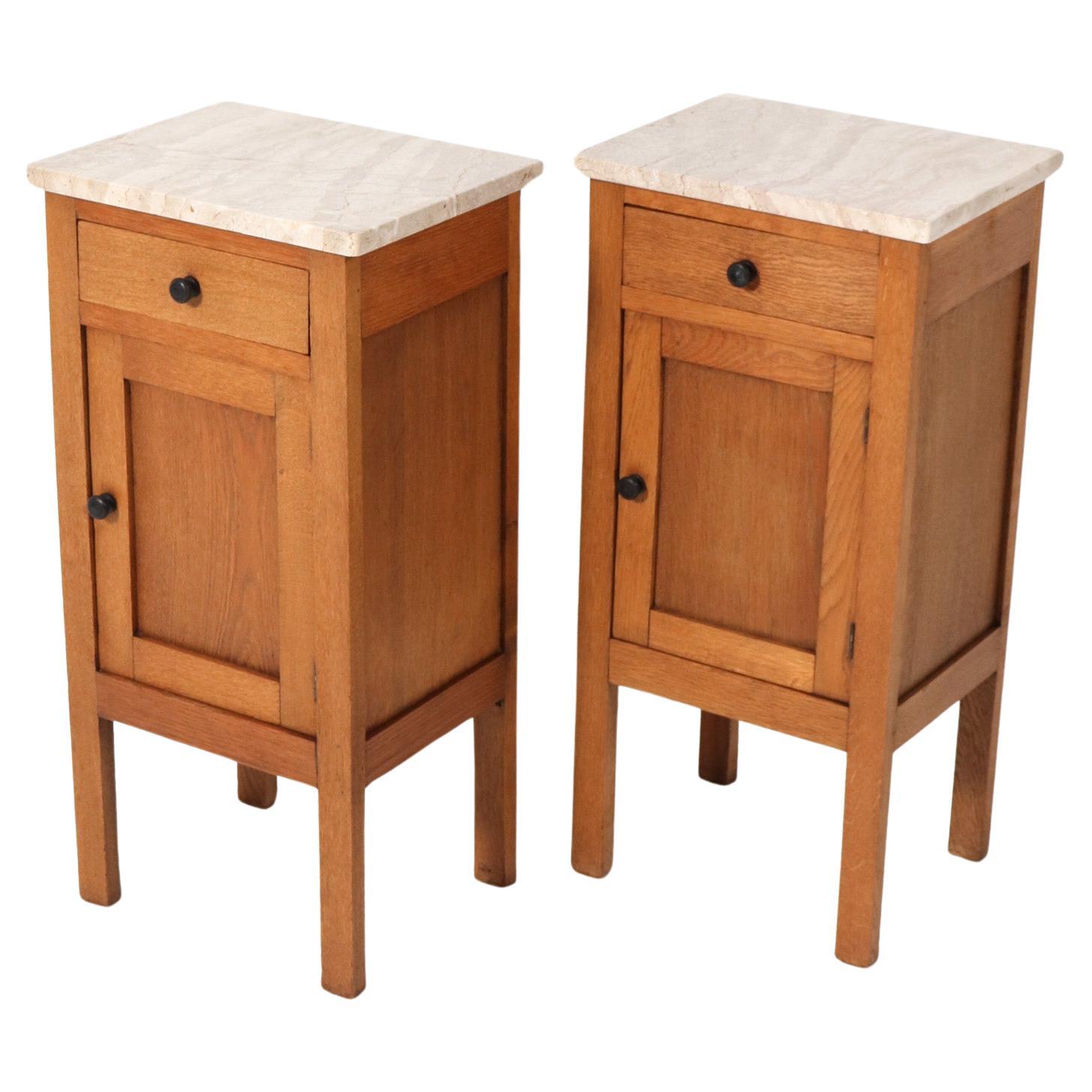 Two Arts & Crafts Art Nouveau Oak Nightstands or Bedside Tables, 1900s For Sale