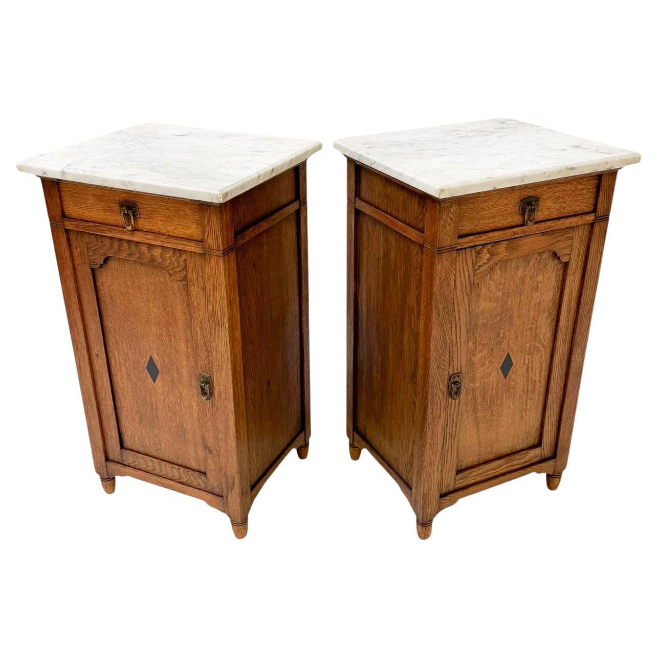 Two Arts 
Crafts Art Nouveau Oak Nightstands or Bedside Tables, 1900s For Sale