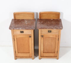 Two Ash Art Nouveau Nightstands or Bedside Tables, 1900s