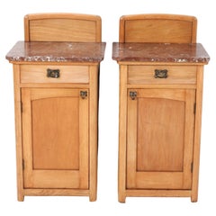 Two Ash Art Nouveau Nightstands or Bedside Tables, 1900s