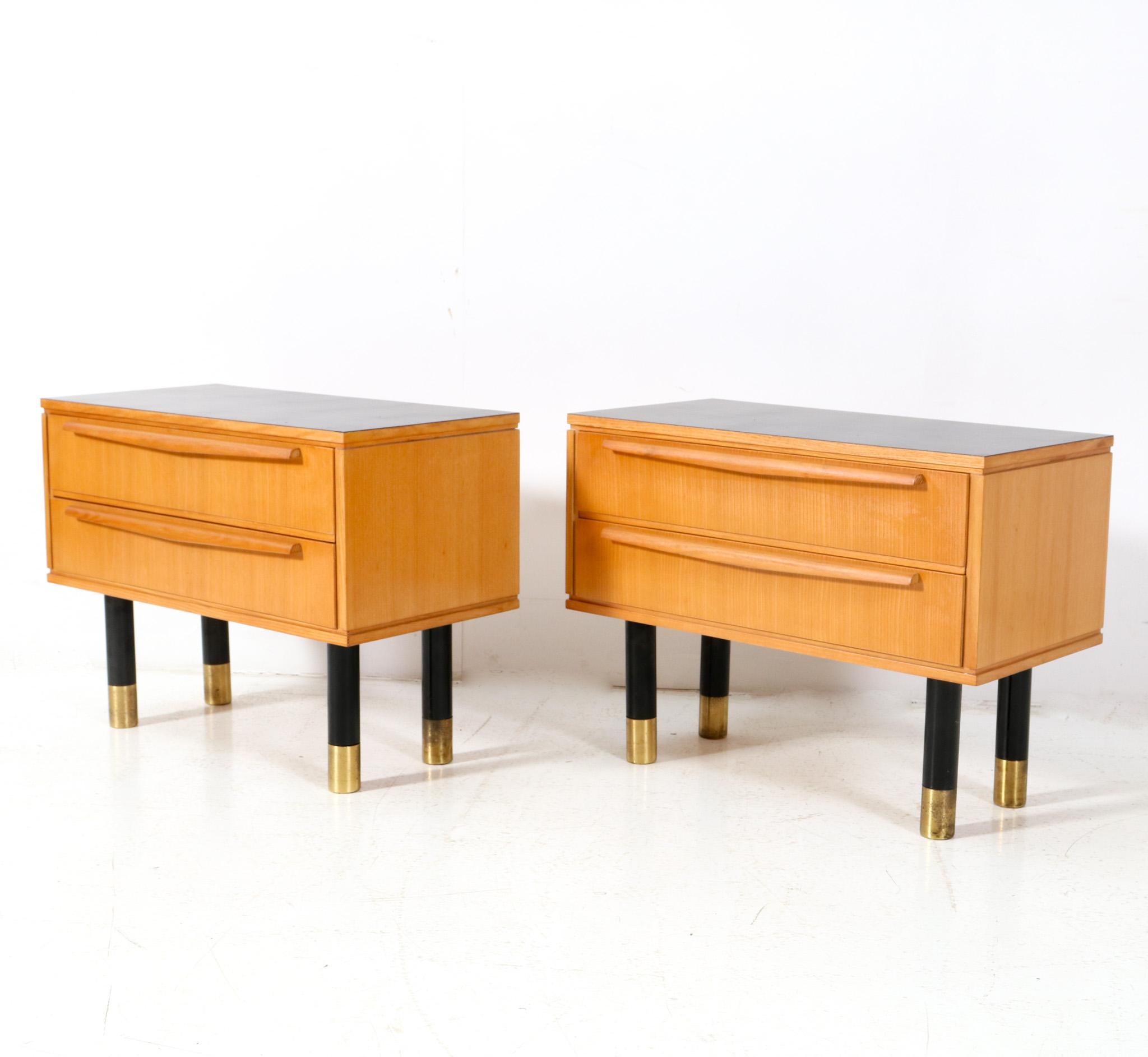 Italian Two Ash Mid-Century Modern Nightstands or Bedside Tables, 1950s For Sale