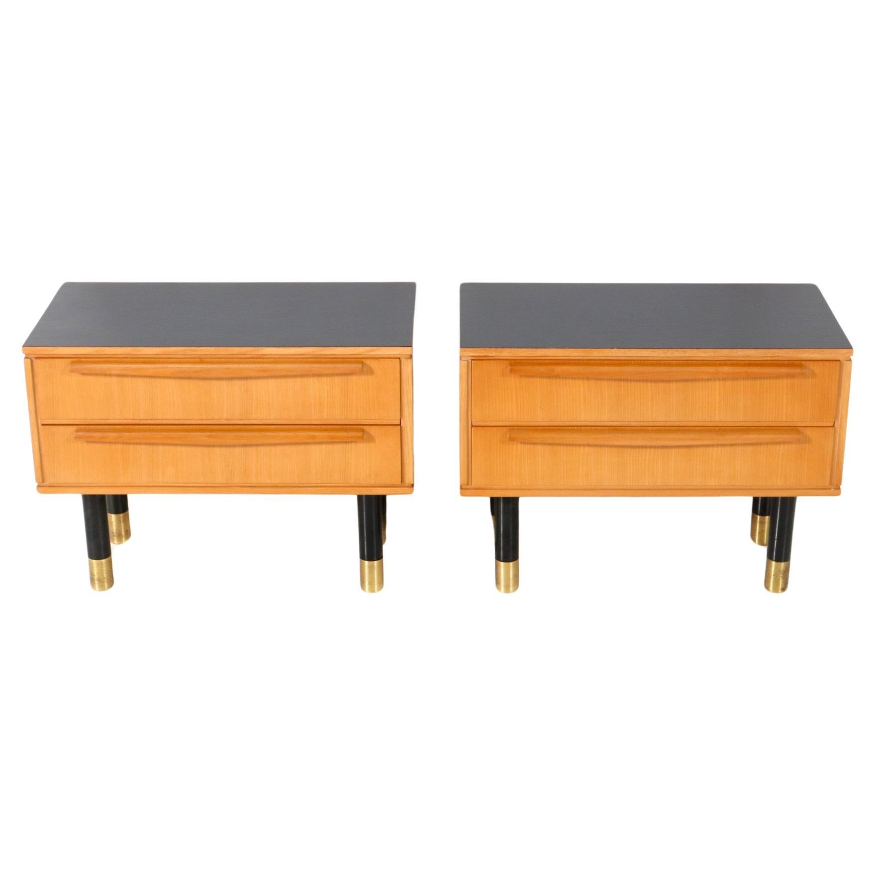 Two Ash Mid-Century Modern Nightstands or Bedside Tables, 1950s