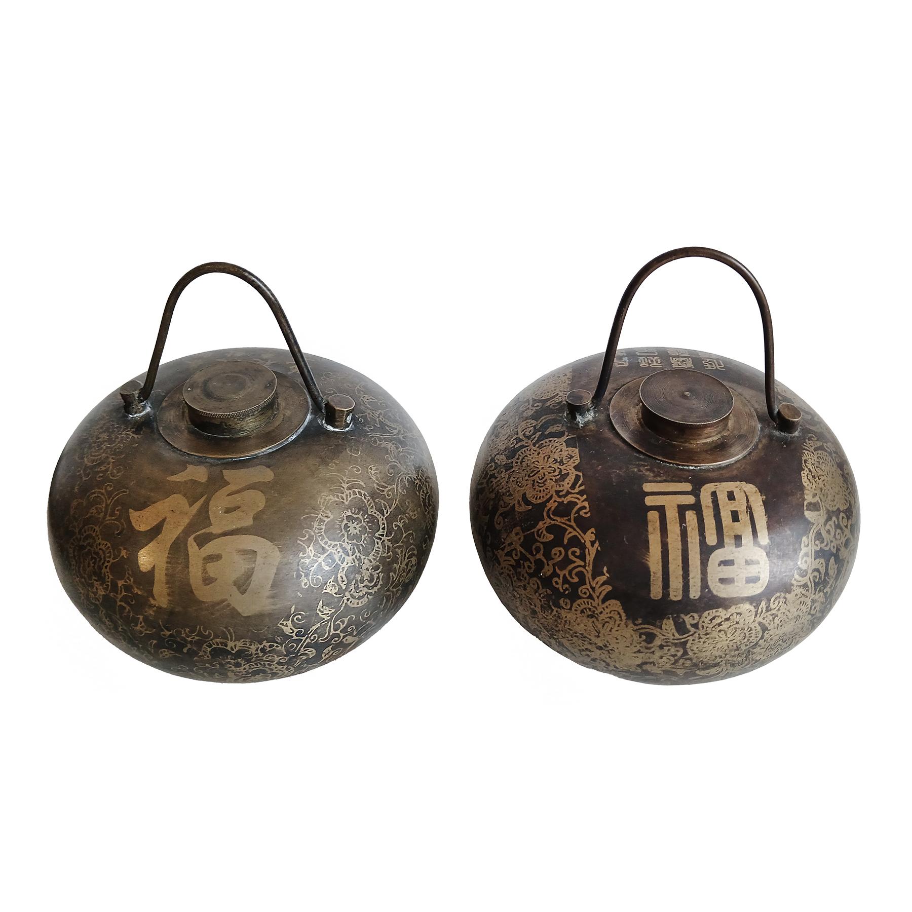 Two Asian Brass Bed Warmers, Early 20th Century, On Stand For Sale 1