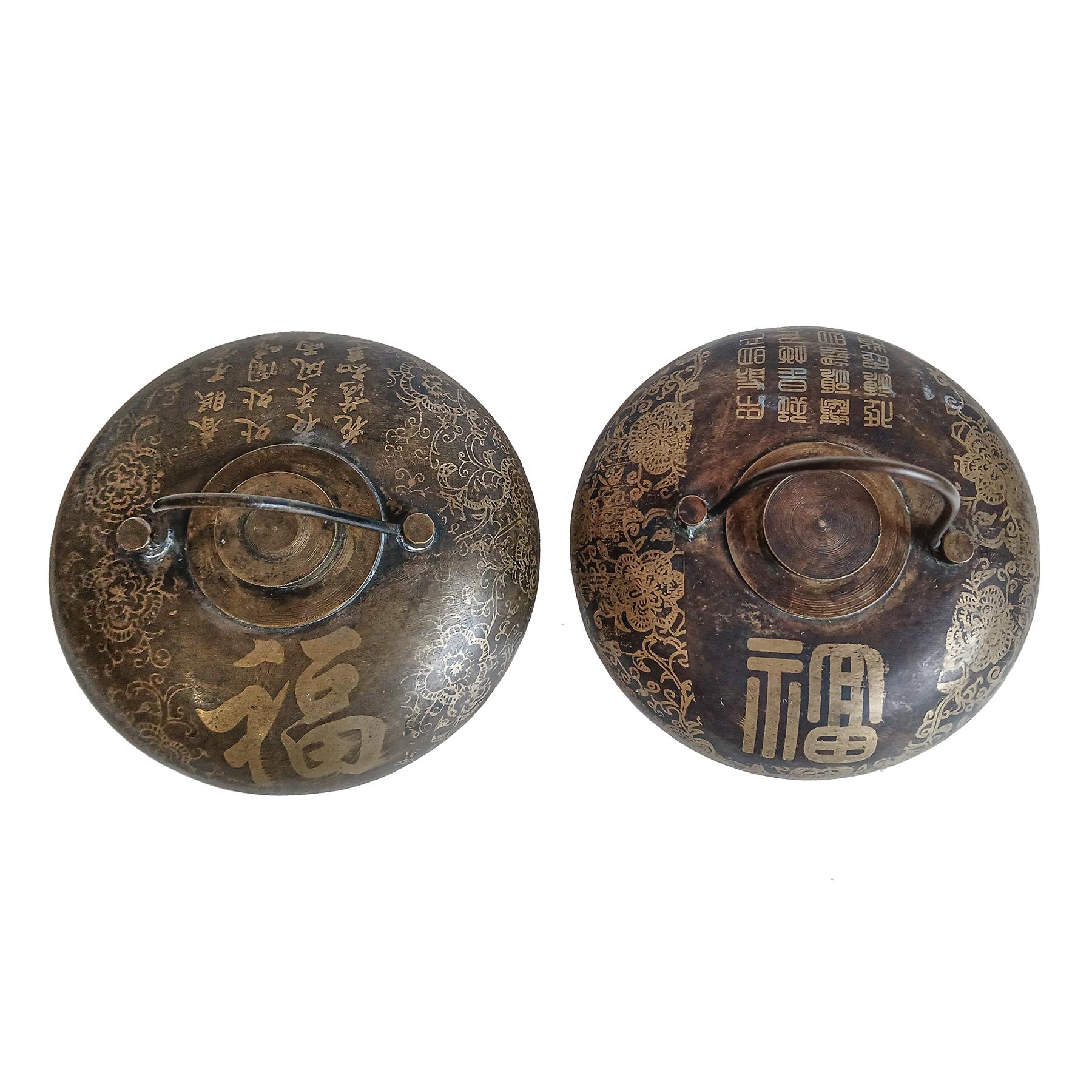 Two Asian Brass Bed Warmers, Early 20th Century, On Stand For Sale 2