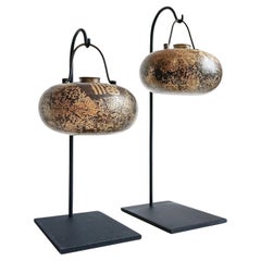 Two Asian Brass Bed Warmers, Early 20th Century, On Stand