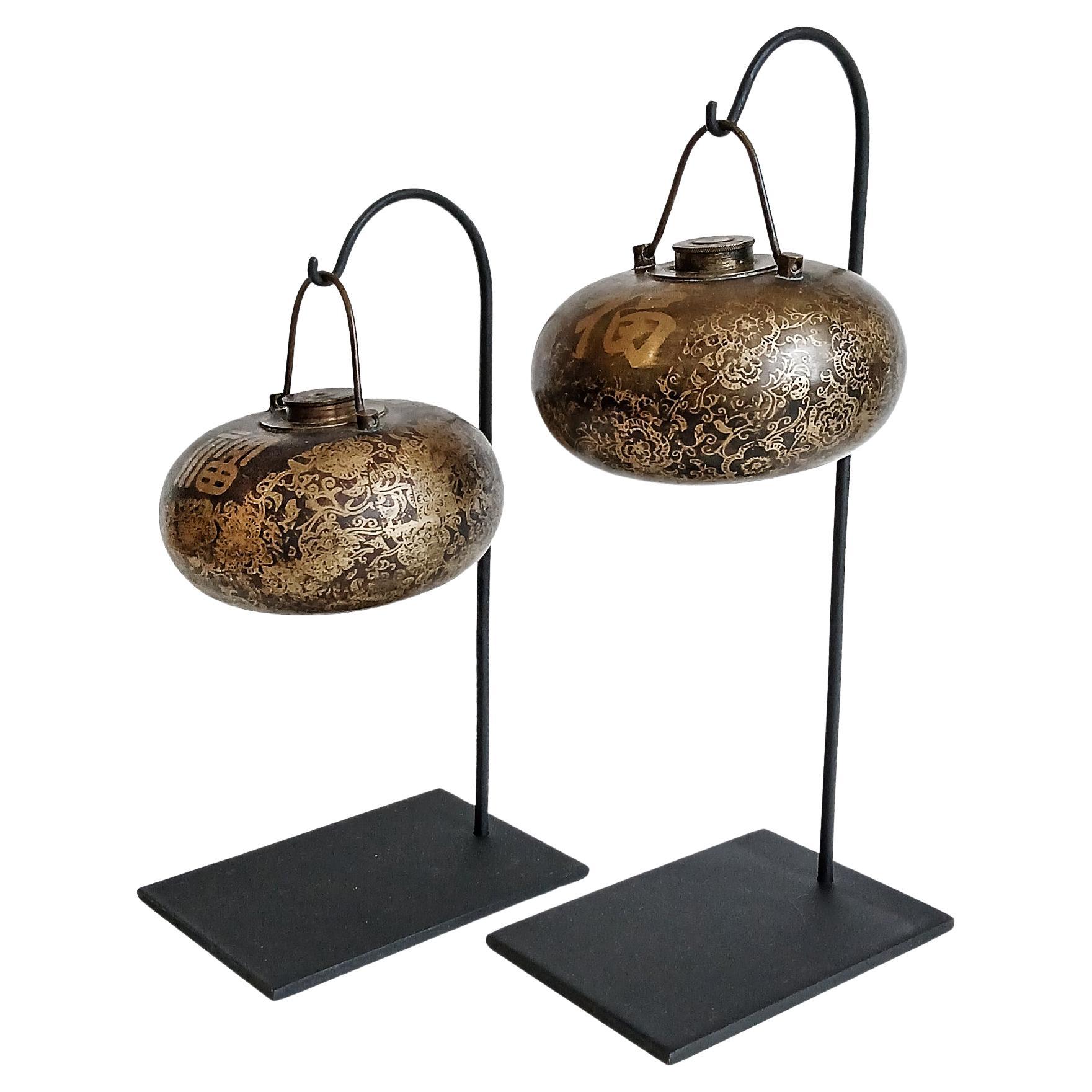 Two Brass Water Containers, Early 20th Century, On Stand For Sale