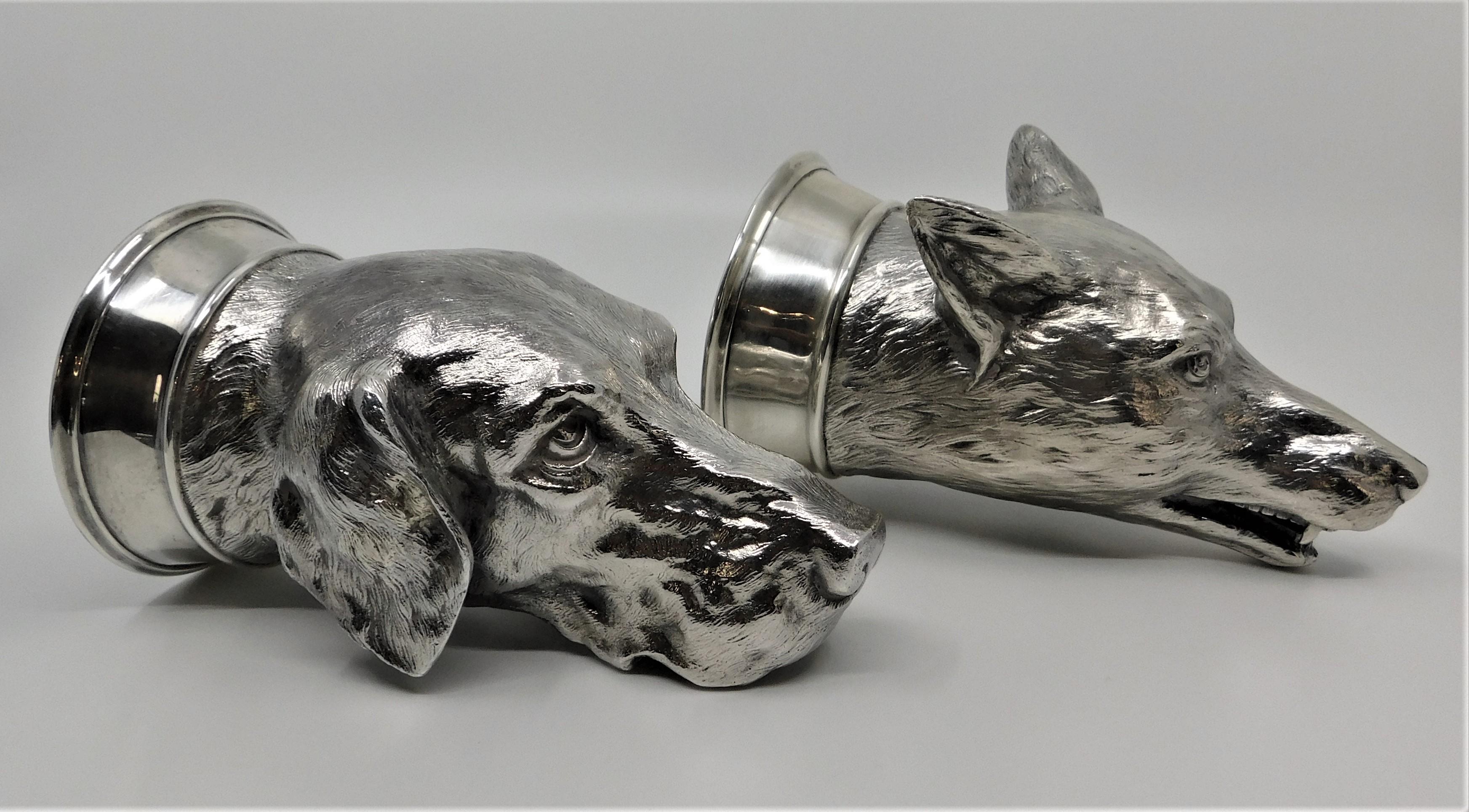 Two Asprey & Co. Sterling Silver Stirrup Cups Hound and Fox Heads 4