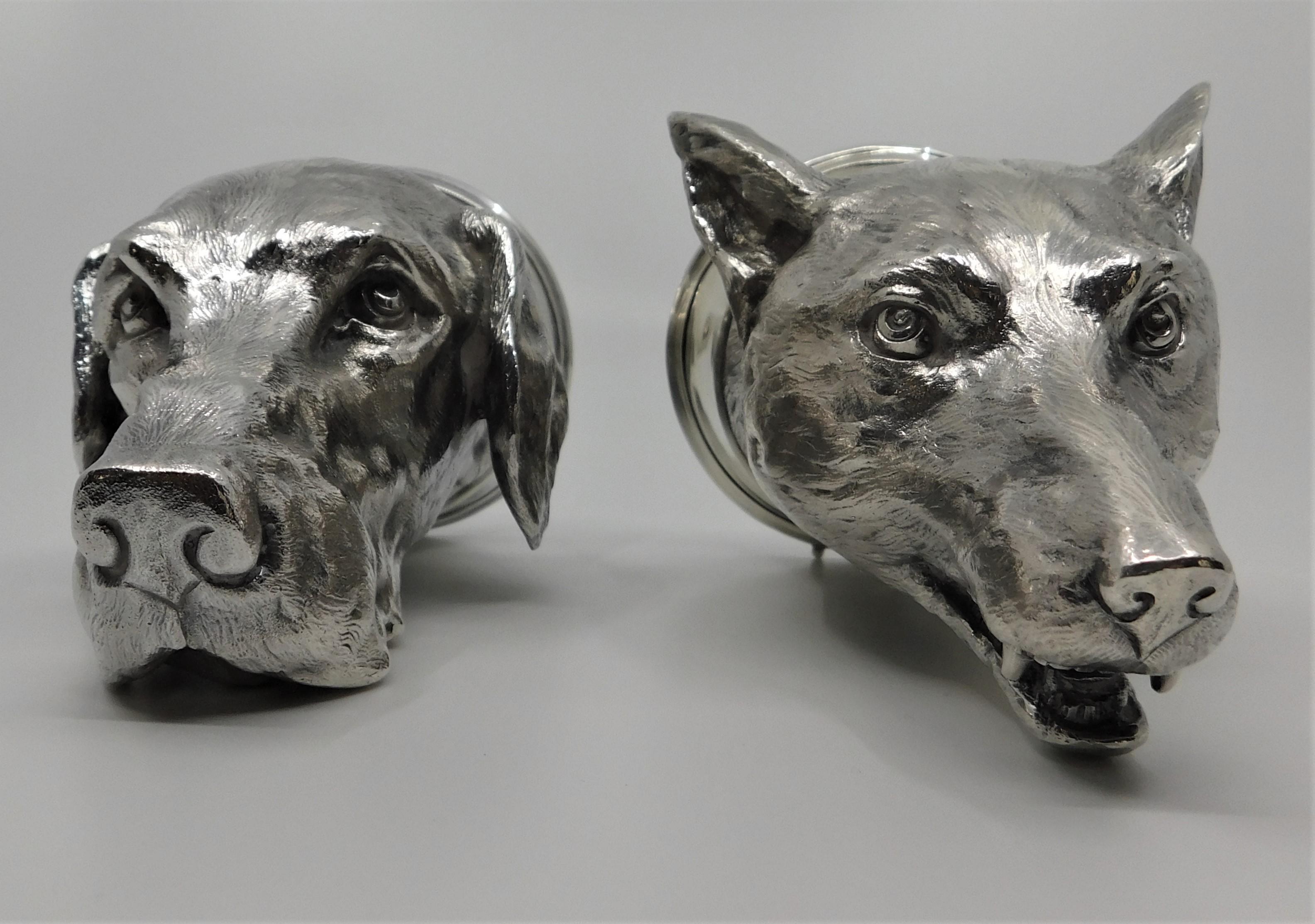 Two Asprey & Co. Sterling Silver Stirrup Cups Hound and Fox Heads 5