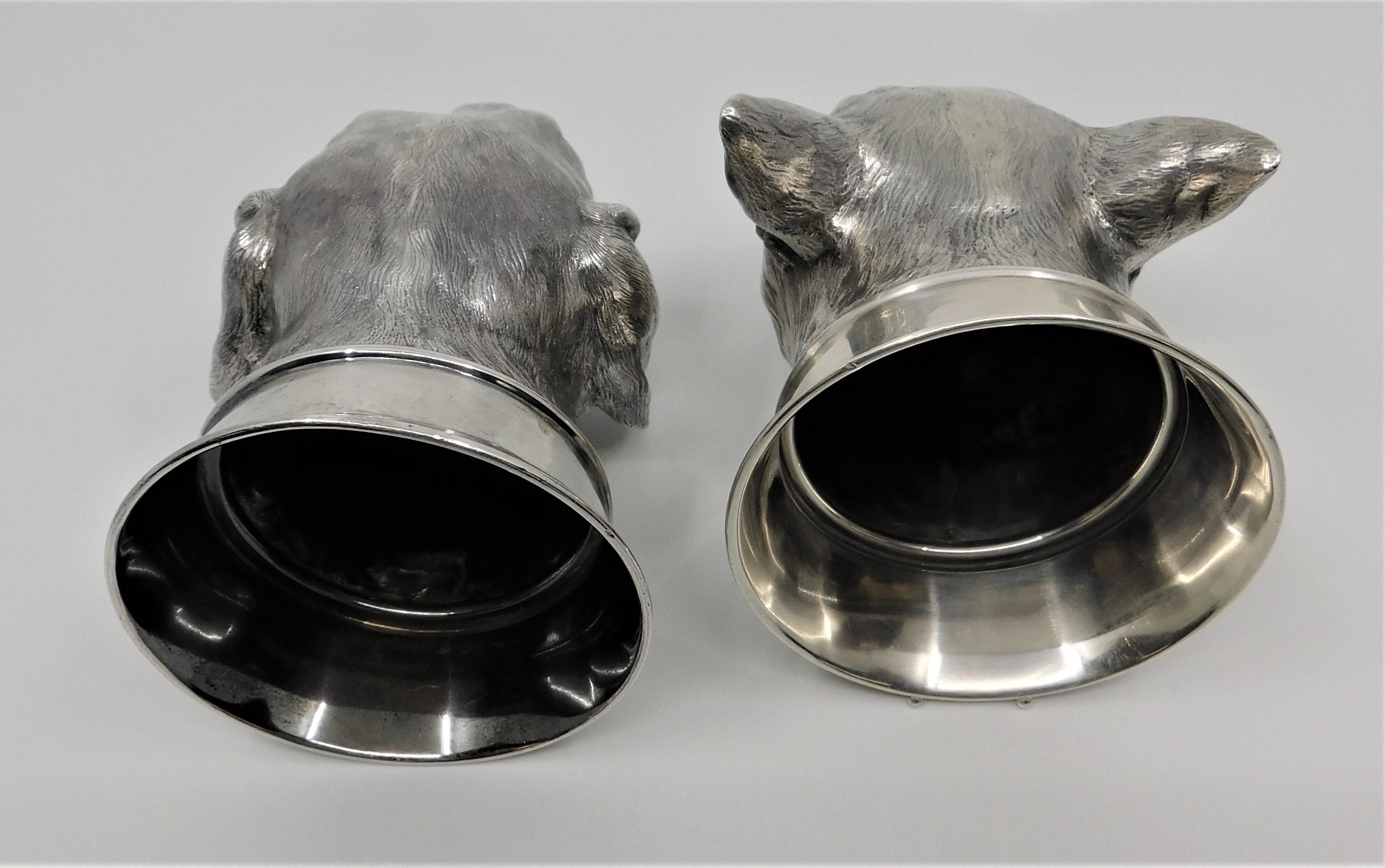 Two Asprey & Co. Sterling Silver Stirrup Cups Hound and Fox Heads 6