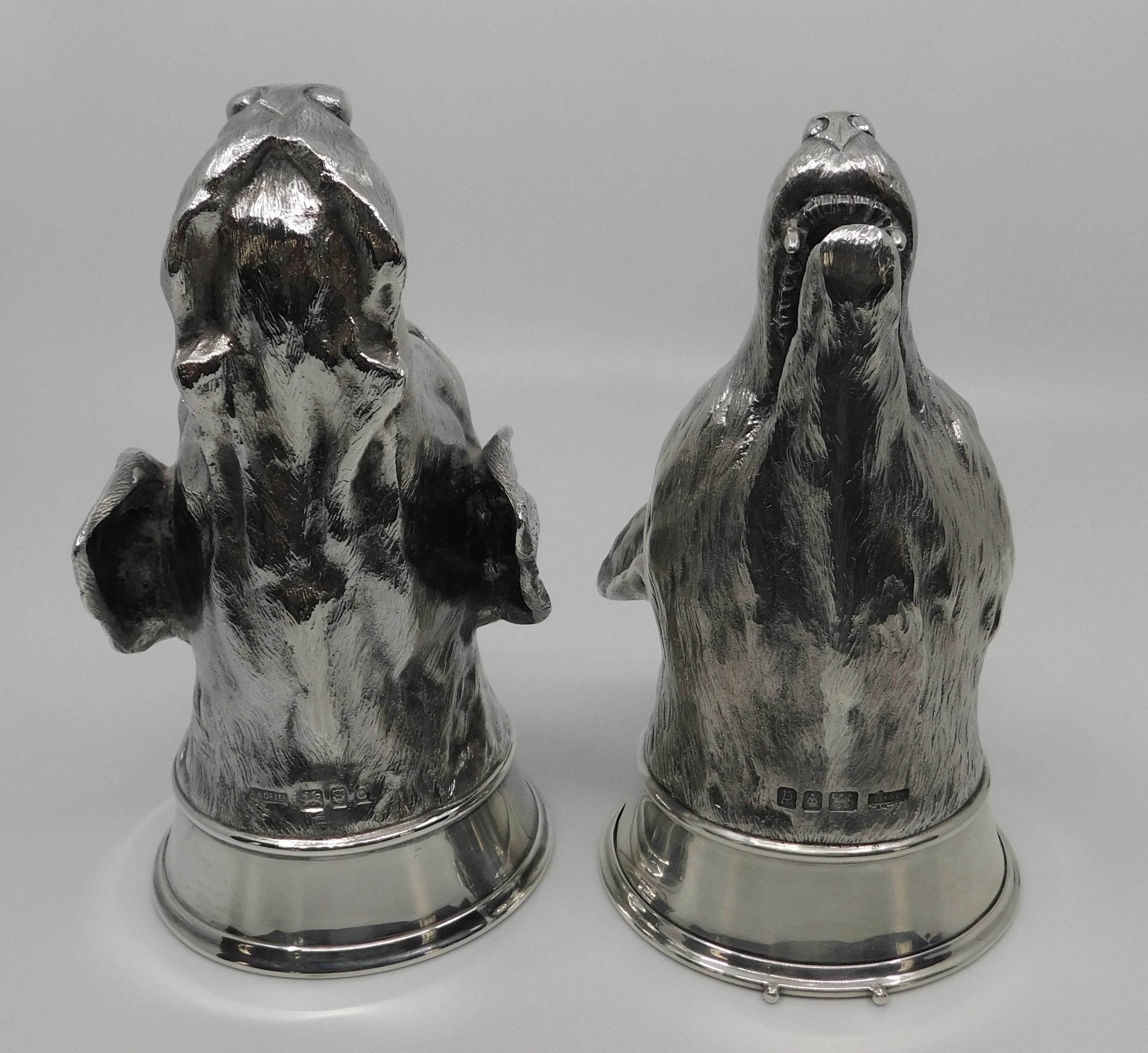 English Two Asprey & Co. Sterling Silver Stirrup Cups Hound and Fox Heads