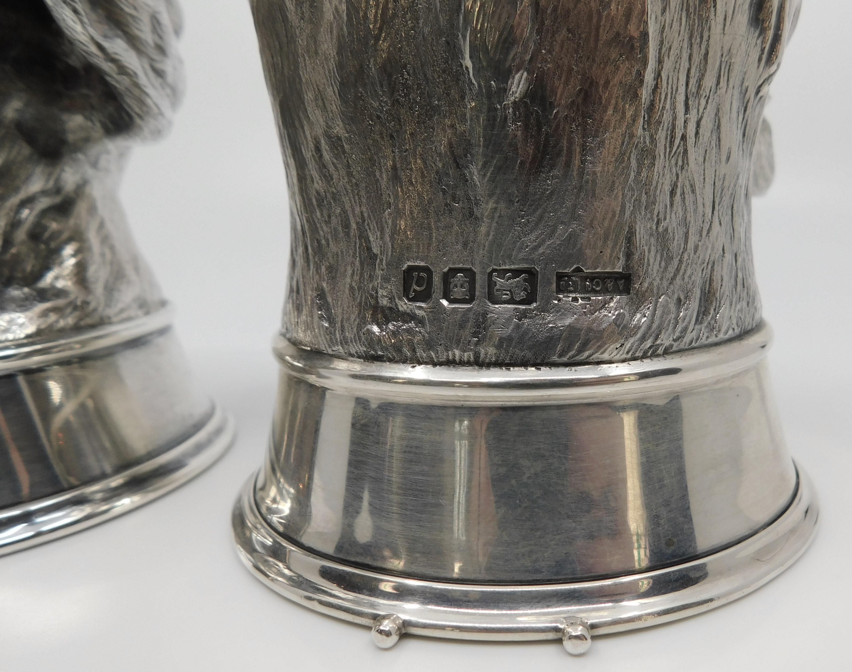 Mid-20th Century Two Asprey & Co. Sterling Silver Stirrup Cups Hound and Fox Heads