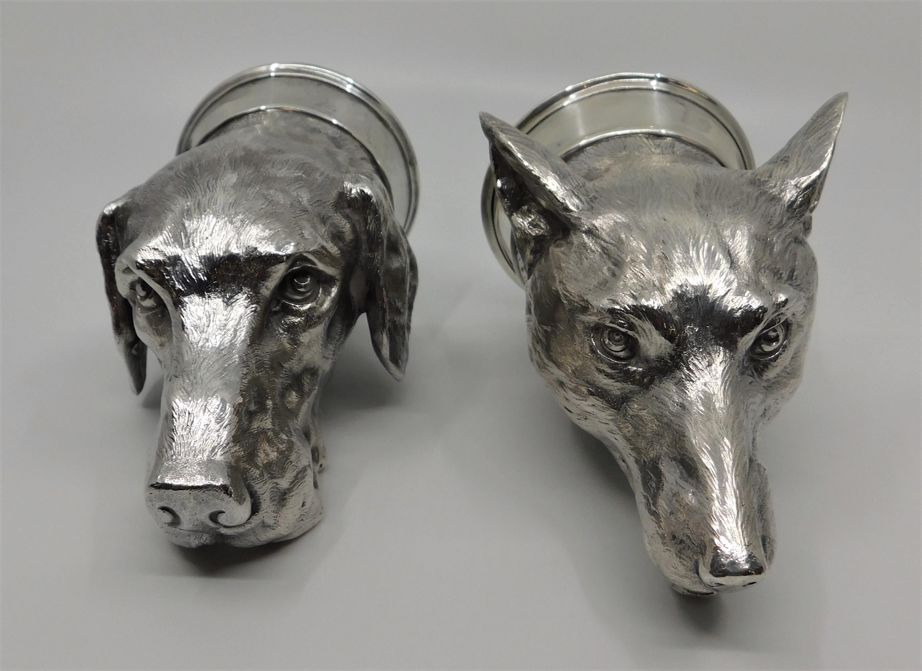 Two Asprey & Co. Sterling Silver Stirrup Cups Hound and Fox Heads 2