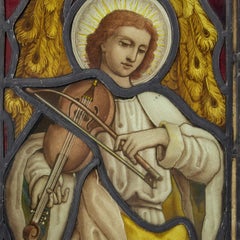 Two Atkinson Bros Stained Glass Windows Depicting Angels Playing Instruments