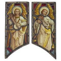 Two Atkinson Bros Stained Glass Windows Depicting Angels Playing Instruments