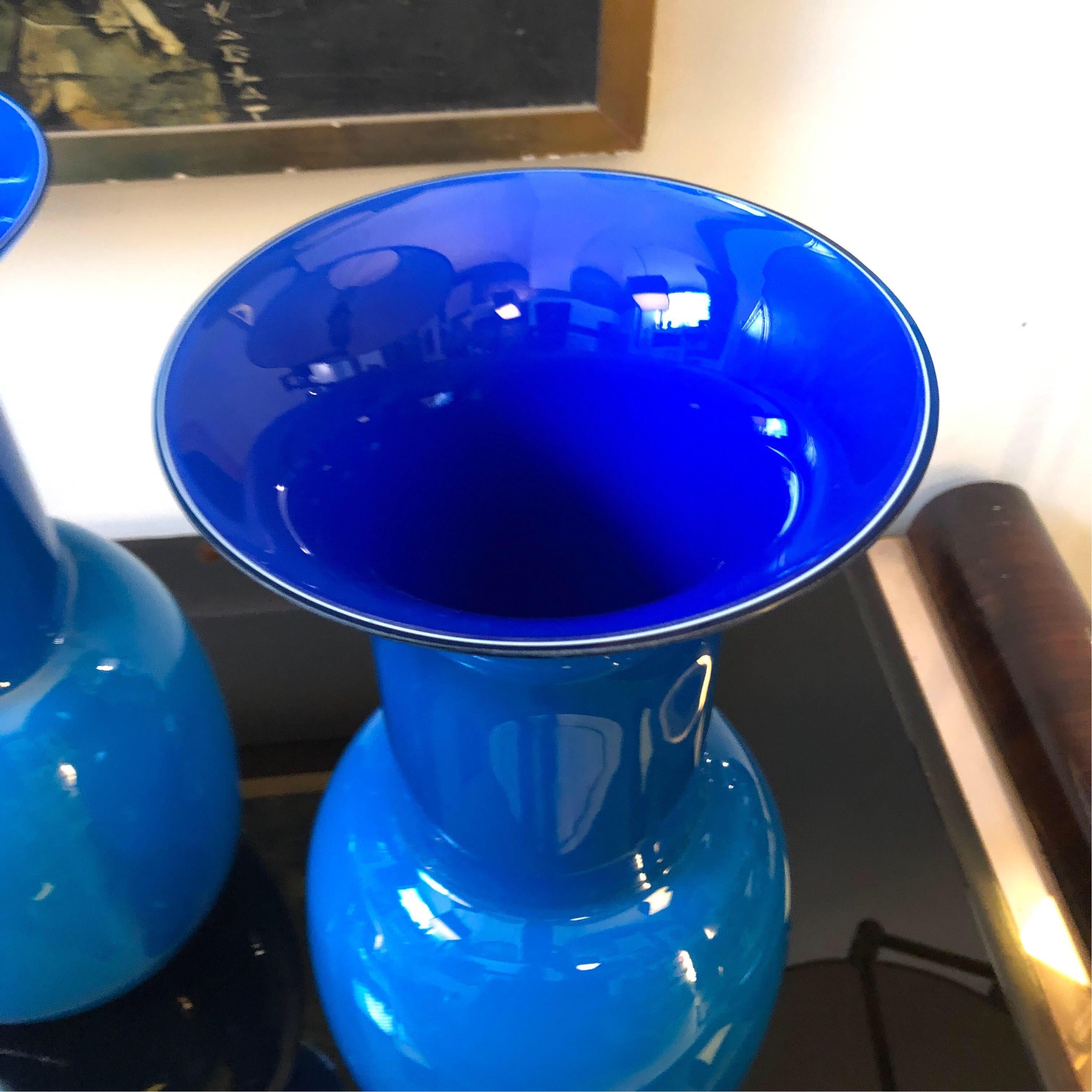 Two opaline Murano glass vases made in Italy by Aureliano Toso, signed on the bottom Aureliano Toso, 2000.