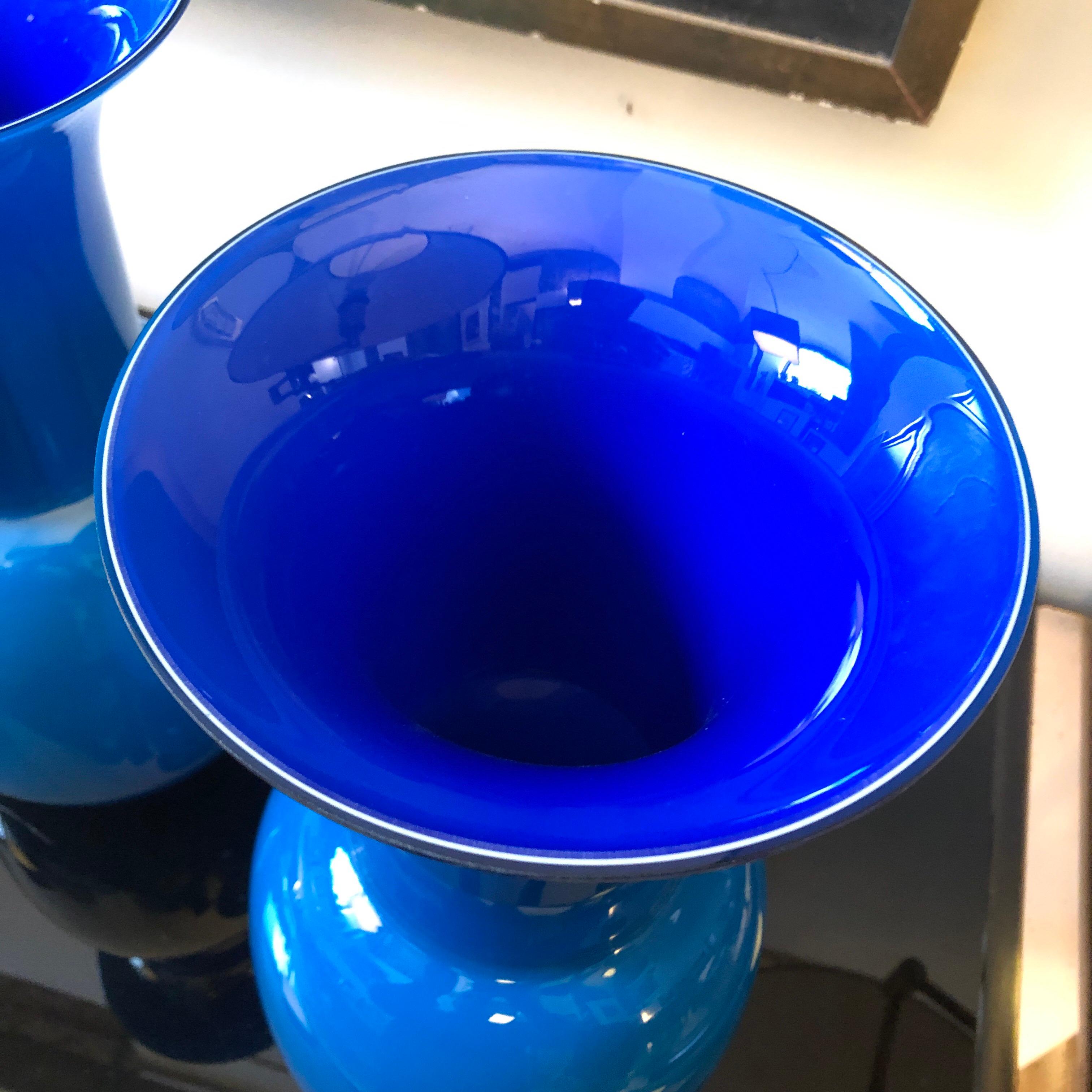 Pair of Aureliano Toso Vintage Blue Murano Glass Vases, 2000 In Excellent Condition In Aci Castello, IT