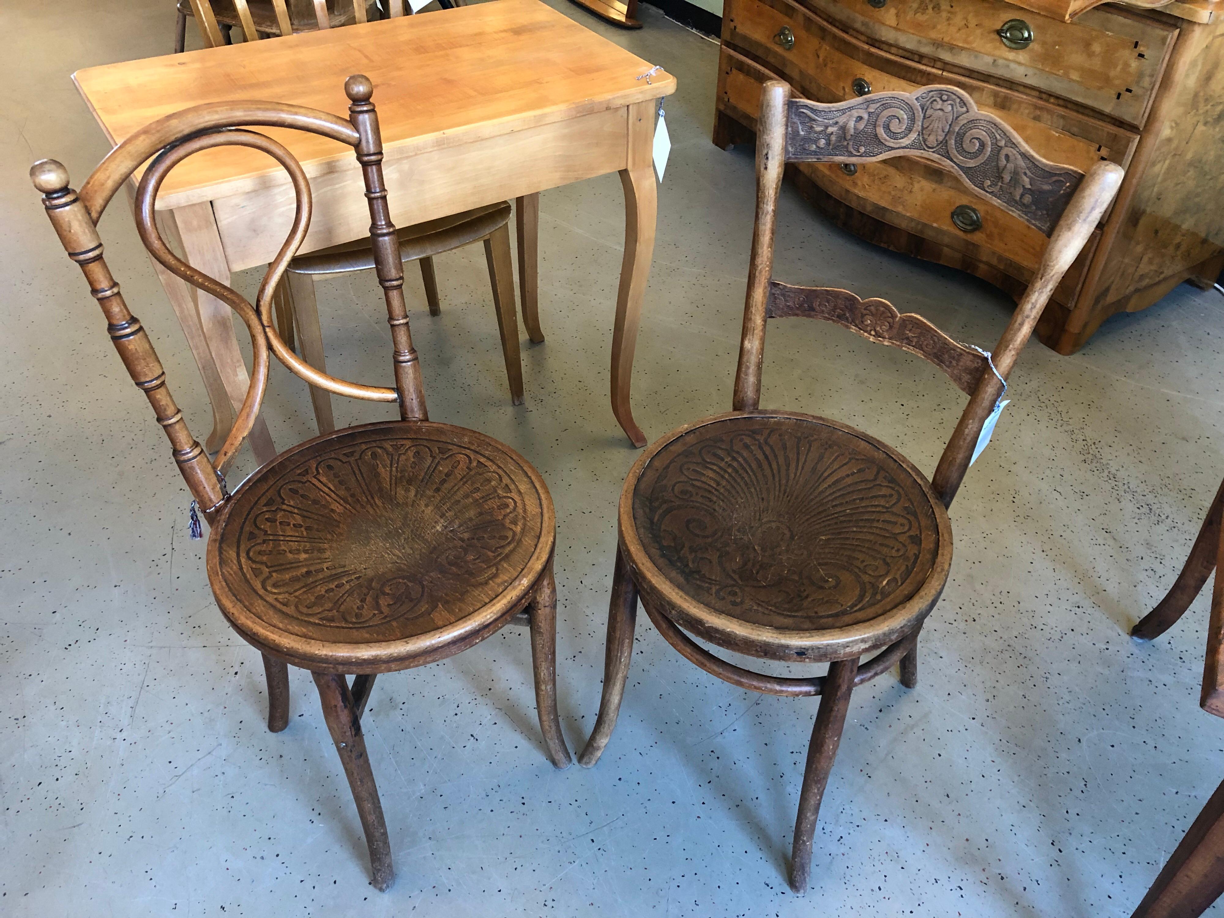 Two Austrian Authentic Bistro/Caffe Bentwood Patterned Seat Wooden Chairs 1