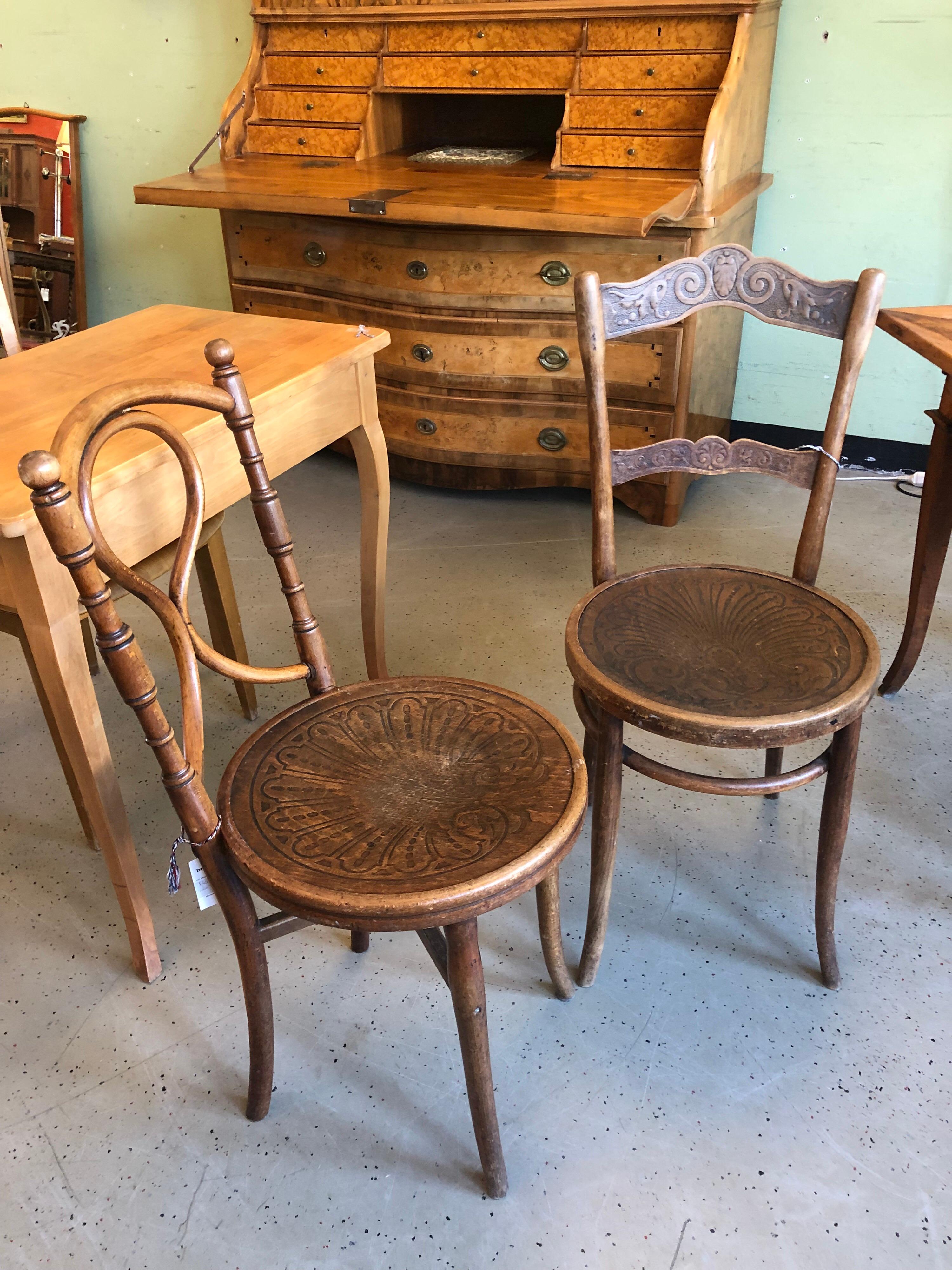 Two Austrian Authentic Bistro/Caffe Bentwood Patterned Seat Wooden Chairs 2