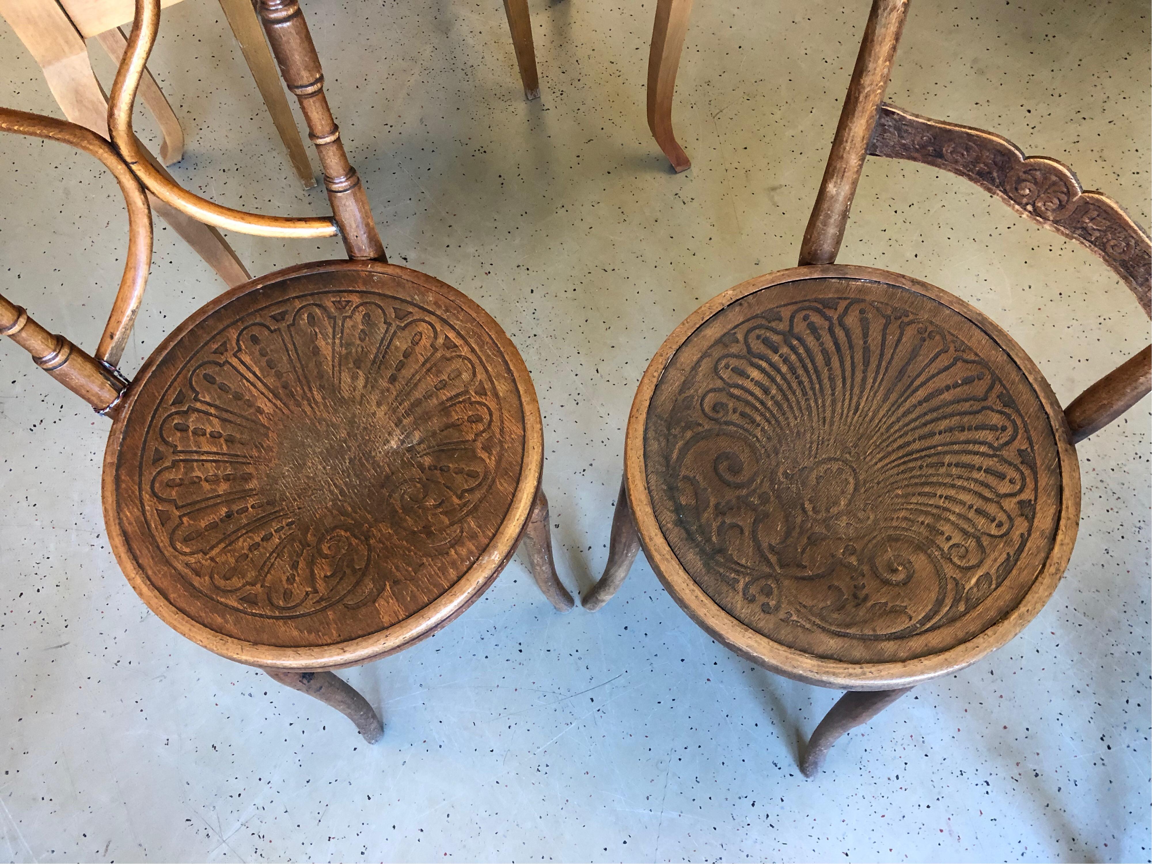 Two Austrian Authentic Bistro/Caffe Bentwood Patterned Seat Wooden Chairs 3