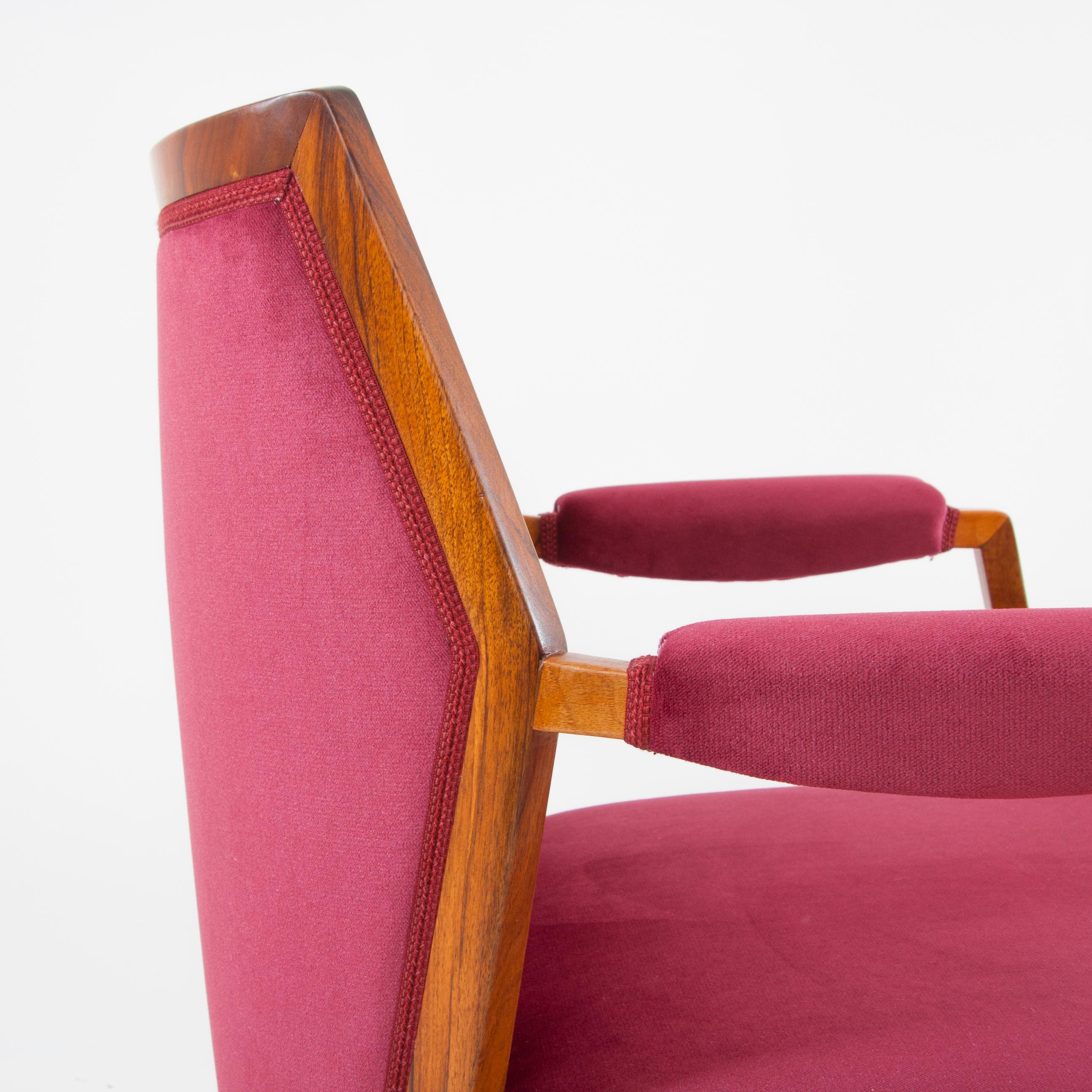 One Austrian Midcentury Walnut Embassy Club Chairs, Velvet Upholstery, 1950s 8
