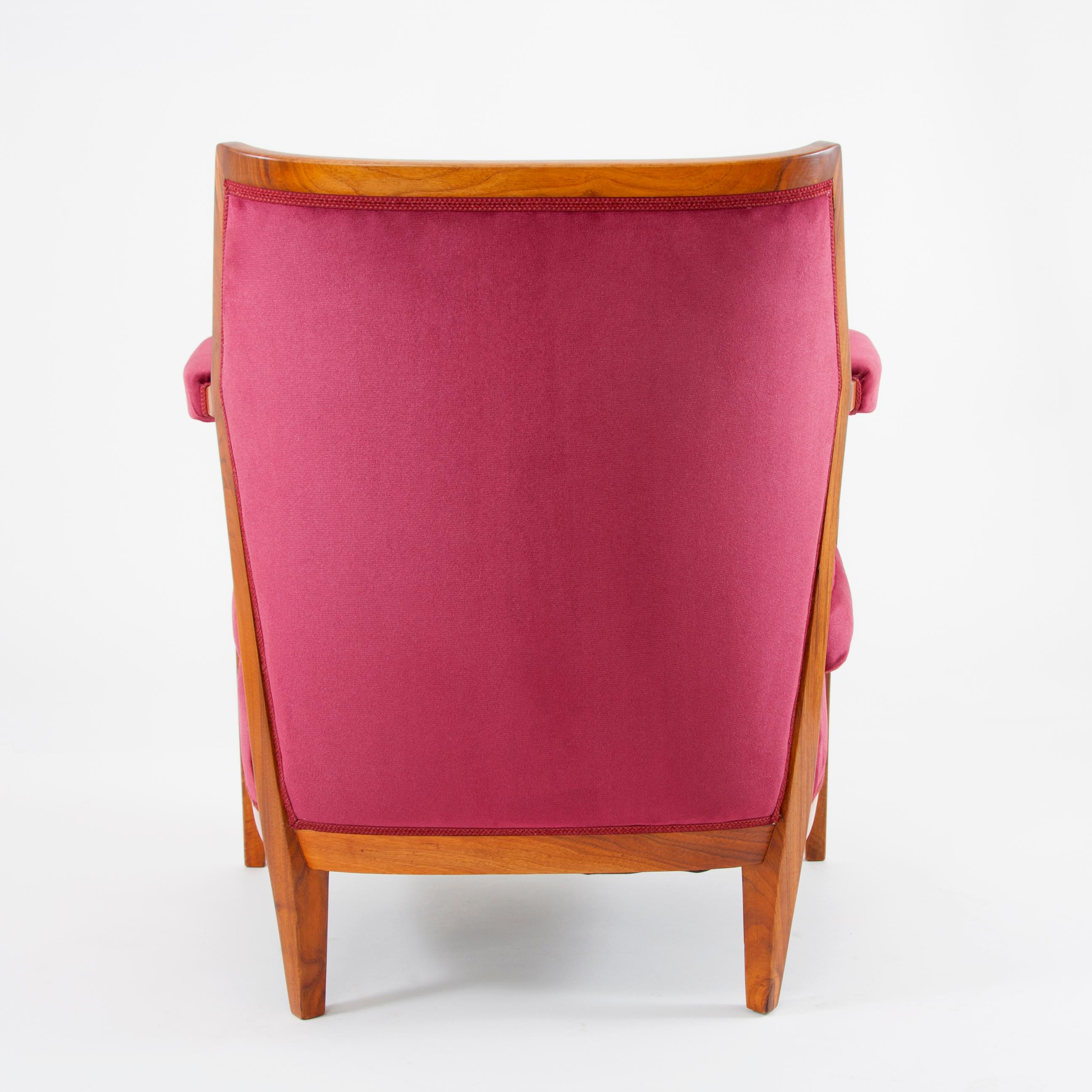 20th Century One Austrian Midcentury Walnut Embassy Club Chairs, Velvet Upholstery, 1950s