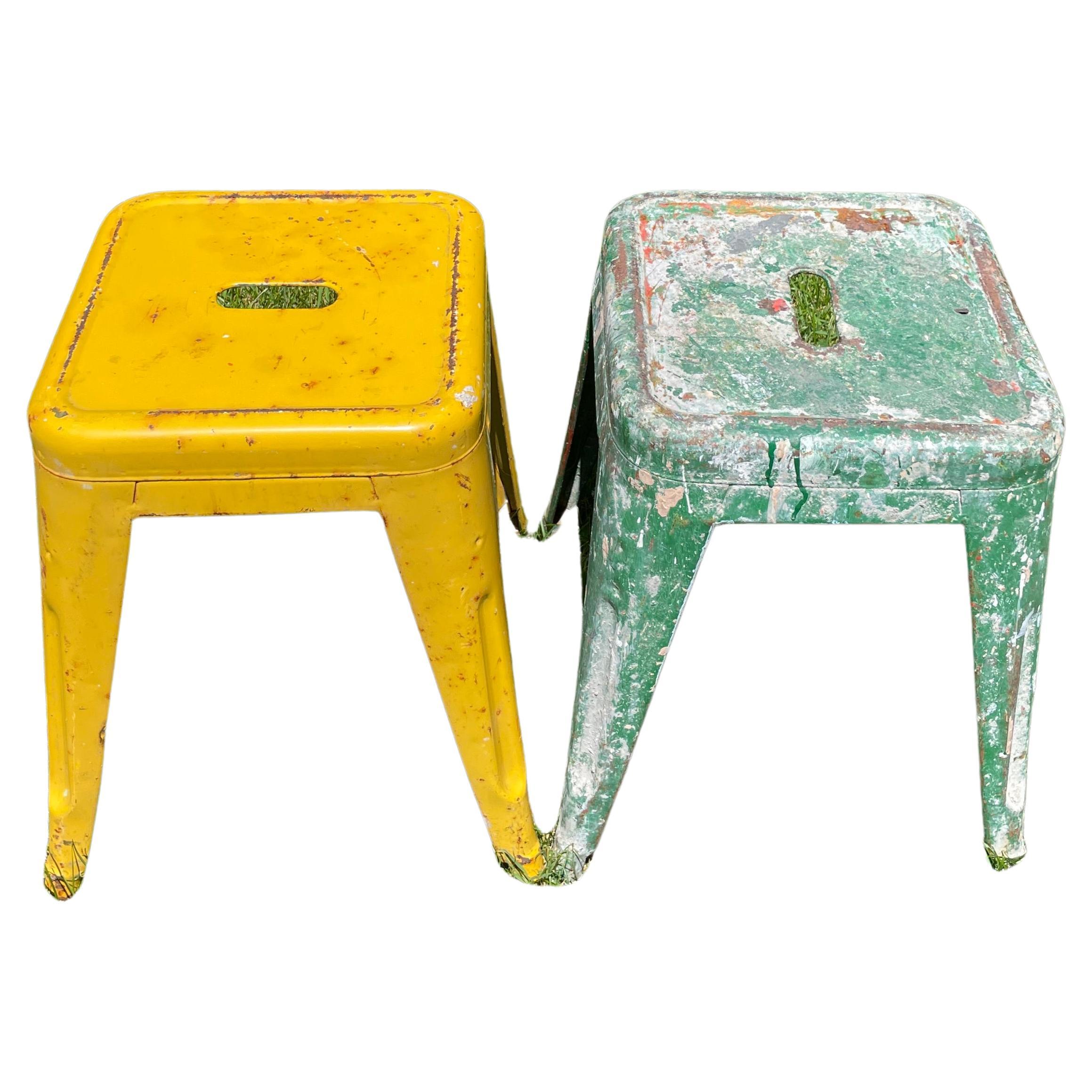 Two Authentic French Vintage "Tabouret H" Stools by Tolix