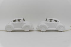 Two Awesome VW Beetle Ceramic Table Lamps, 1960s Germany