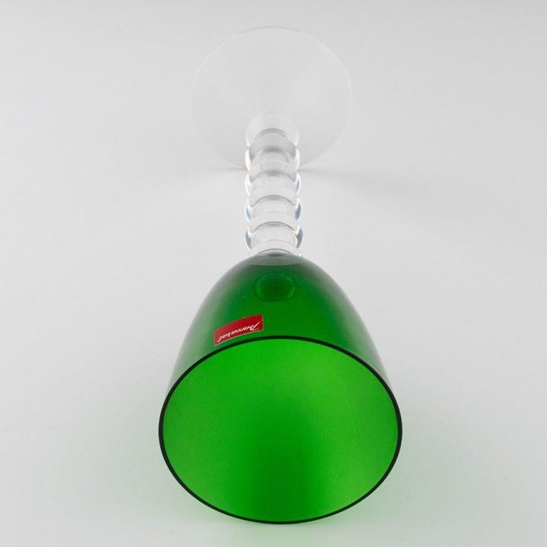 Contemporary Two Baccarat Vega Wine Glasses Emerald and Pale Green Bowls