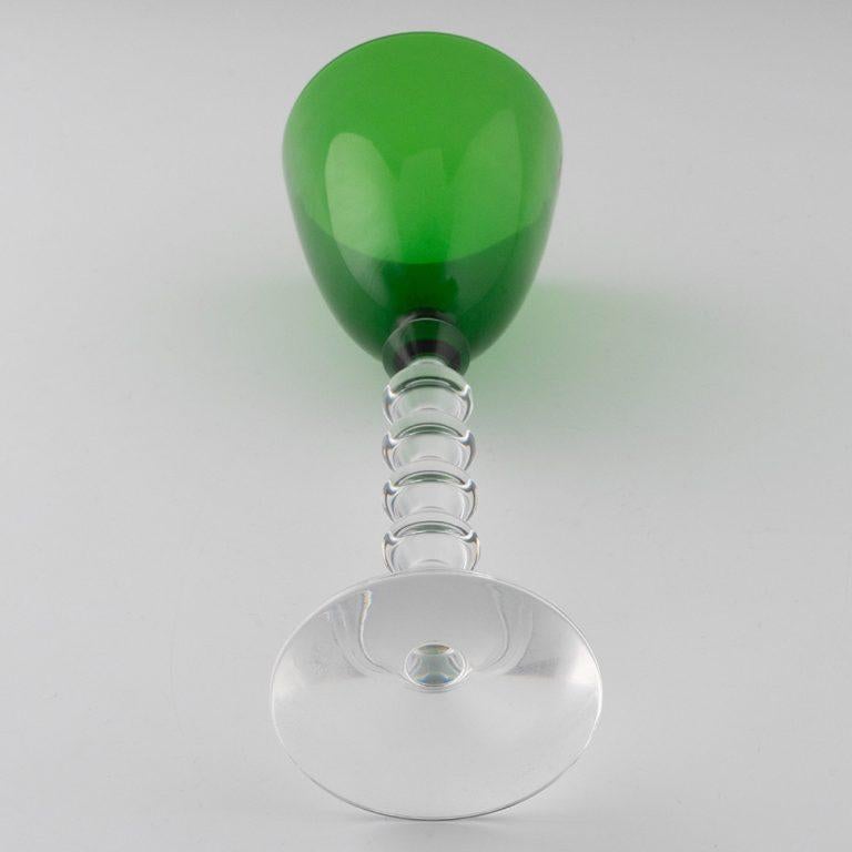 Two Baccarat Vega Wine Glasses Emerald and Pale Green Bowls 1