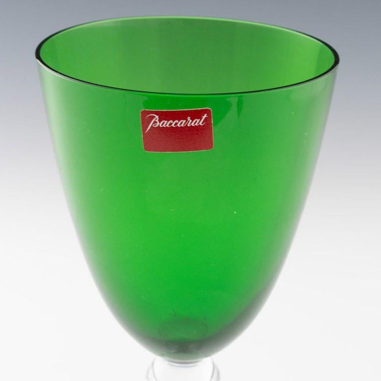 Two Baccarat Vega Wine Glasses Emerald and Pale Green Bowls 2