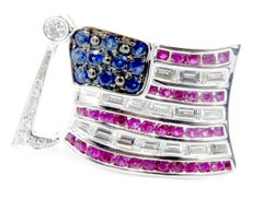 Very Fine Sapphire Ruby and Diamond American Flag Cufflinks Patriotic