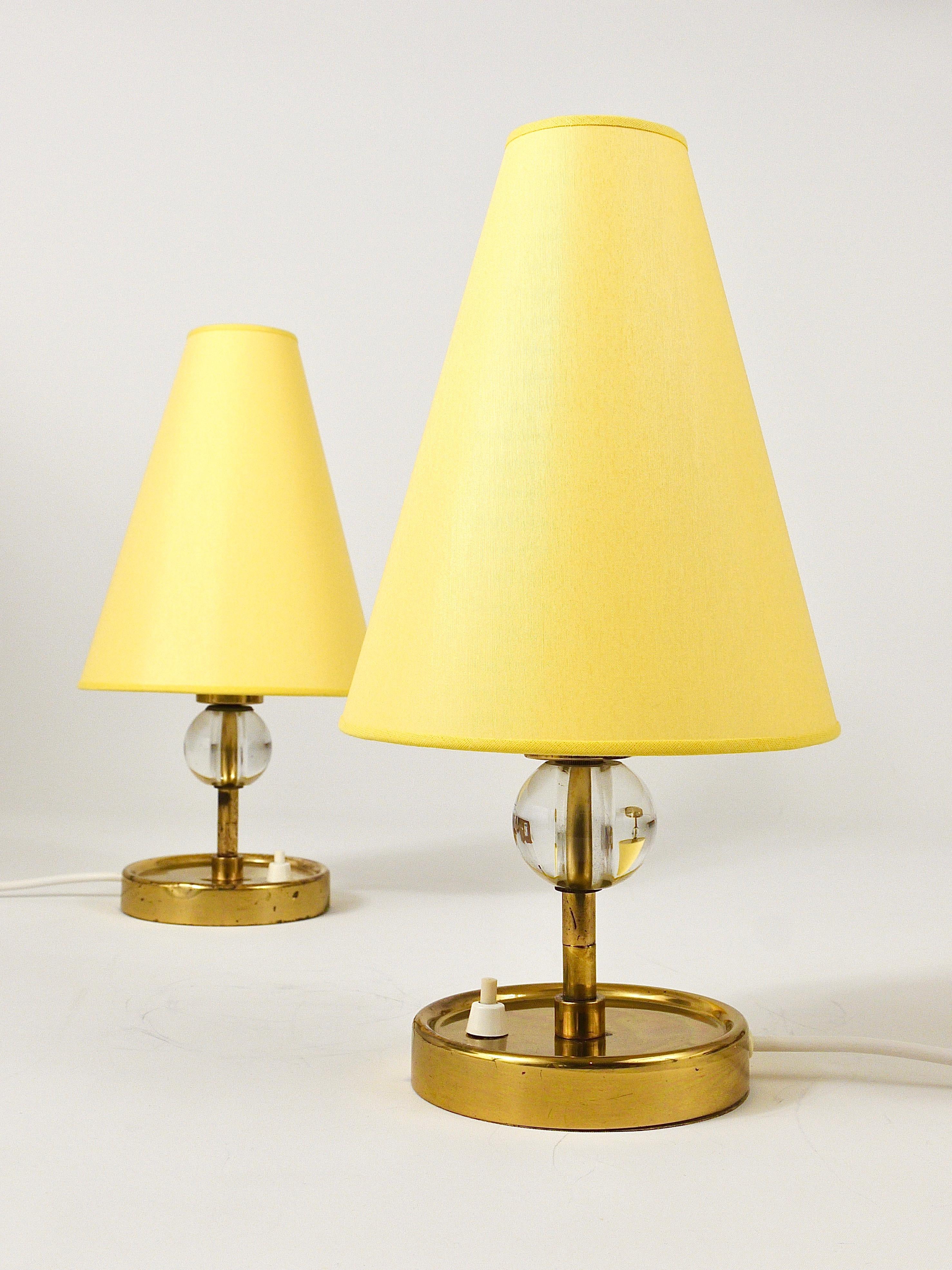 Two Bakalowits Art Deco Brass Side Lamps with Crystal Glass Balls from the  1930s For Sale at 1stDibs